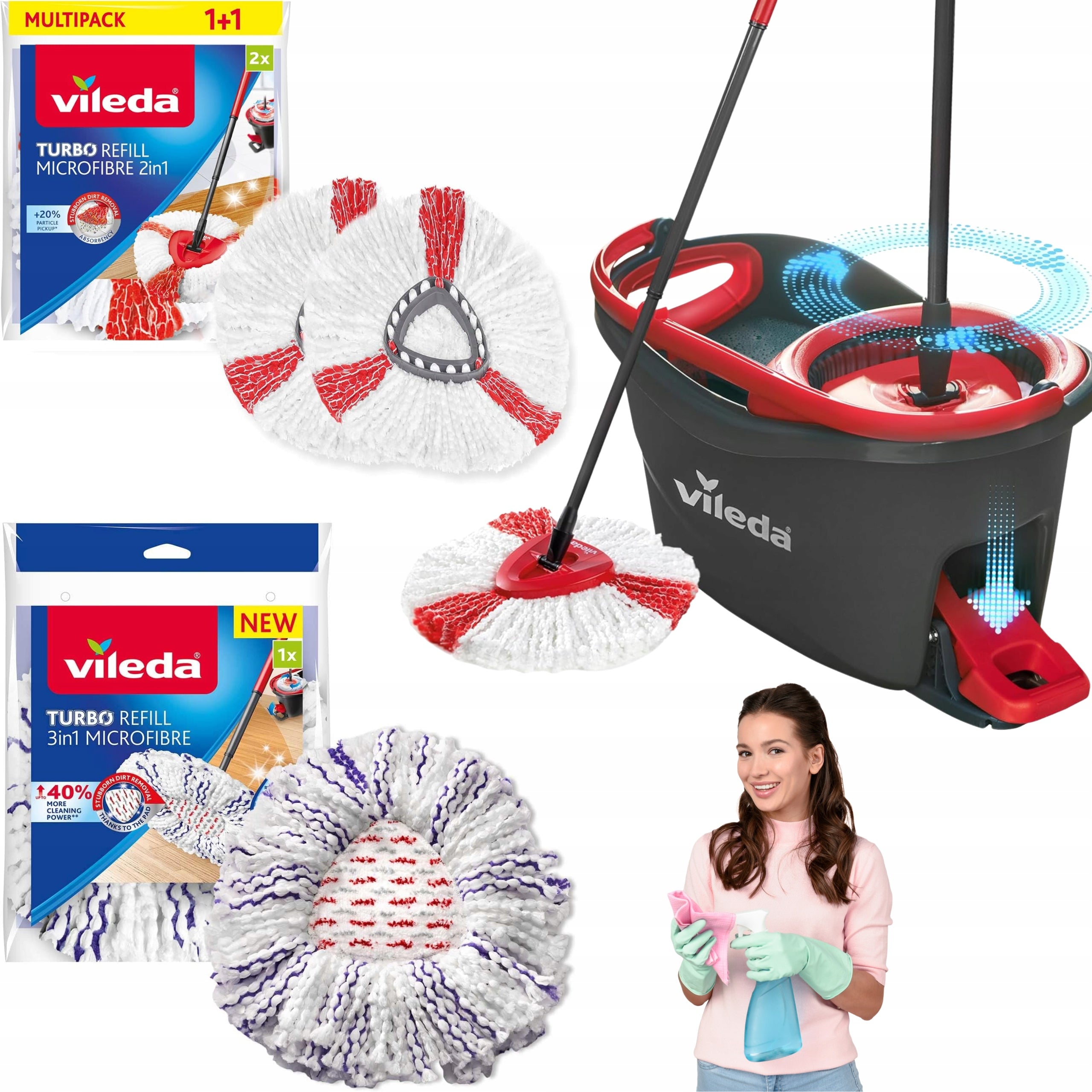 Mop Vileda Rotary Bucket Set 3in1 Turbo + 3x Microfiber Mop Cartridge