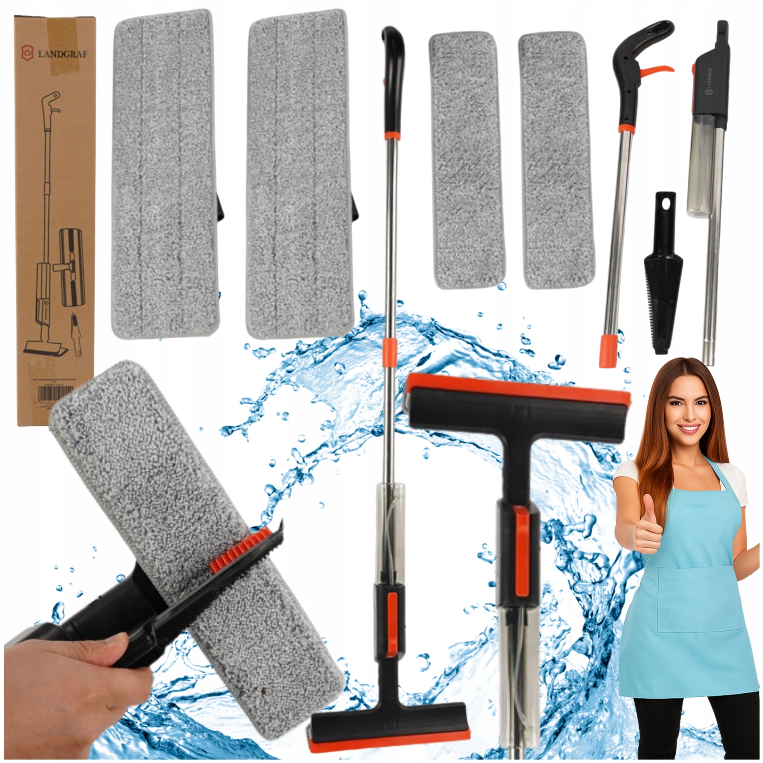 Mop With Sprayer Flat Floor Window Washer 2in1 4 Microfiber Overlays