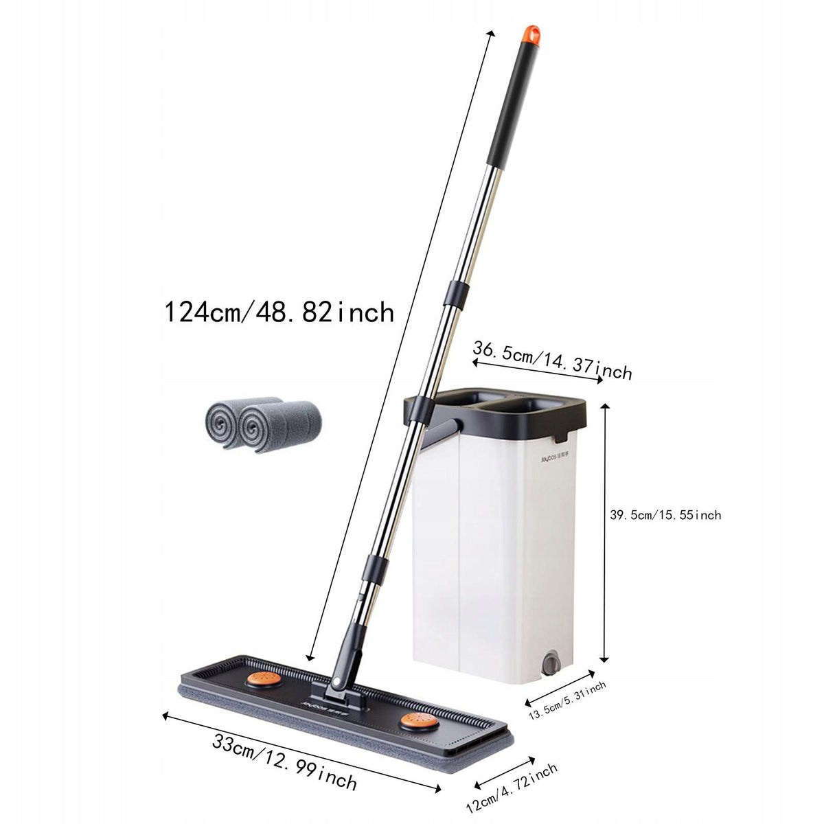 Mop and Bucket Set Self Cleaning Stainless Steel Handle Dry Wet 33cm 4 pads Packaging status original