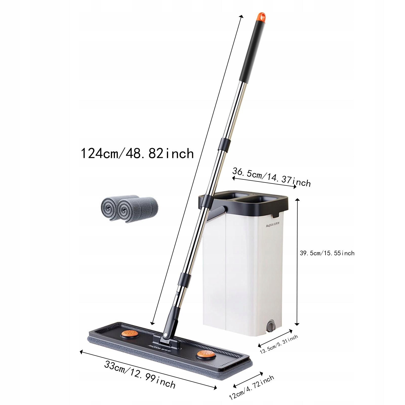 Mop and Bucket Set Self Cleaning Stainless Steel Handle Dry Wet 33cm 4 pads Packaging status original