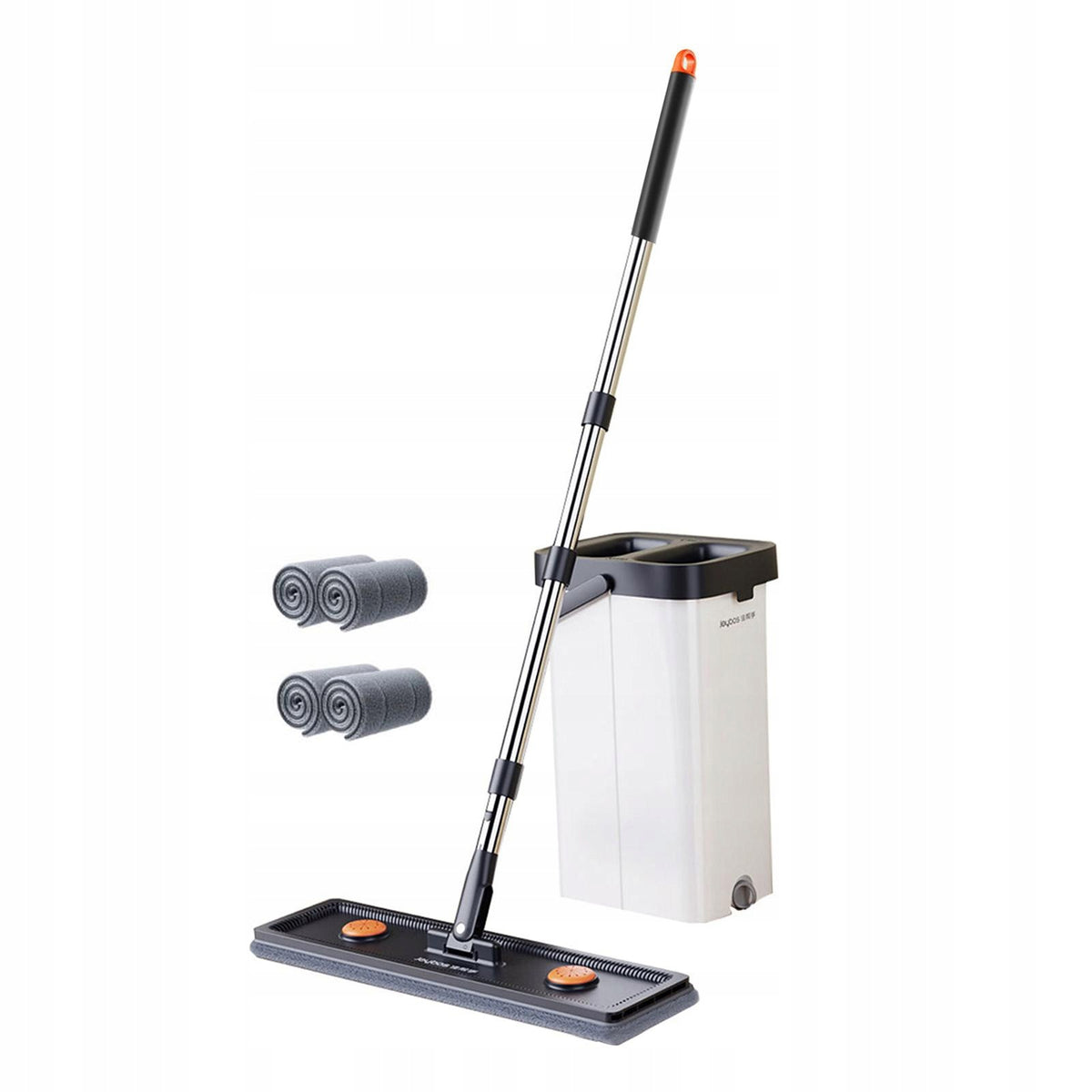 Mop and Bucket Set Self Cleaning Stainless Steel Handle Dry Wet 33cm 4 pads