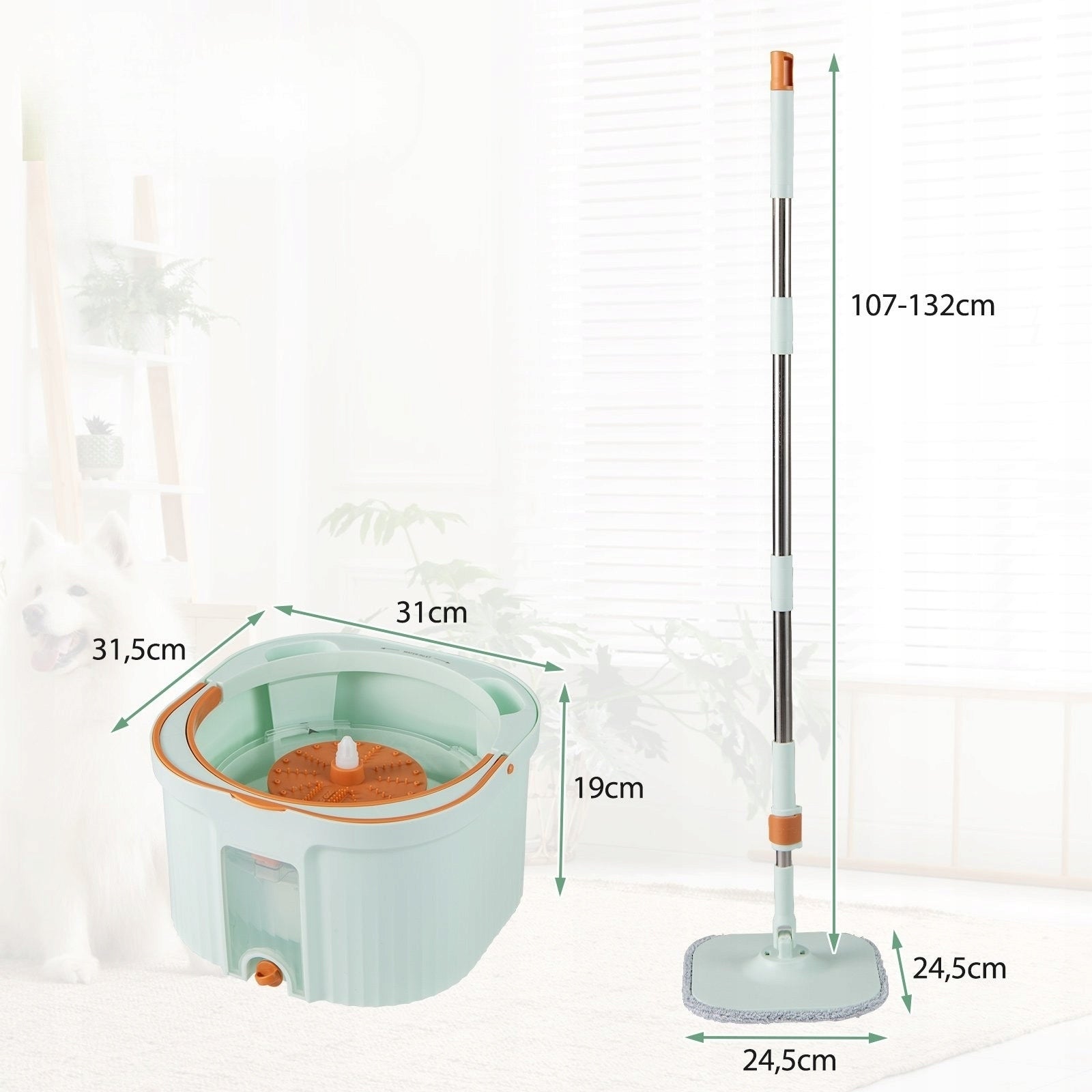 Mop with Rotating Head and Bucket with Water Separation Cleaning Mop Brand Costway