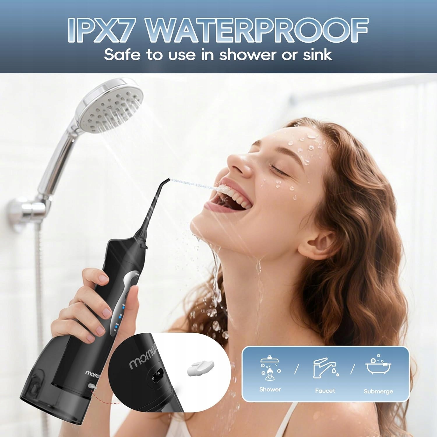 Mornwell Tooth Irrigator Portable 300ml 3 Modes 4 Tips USB IPX7 Model D52-BK1