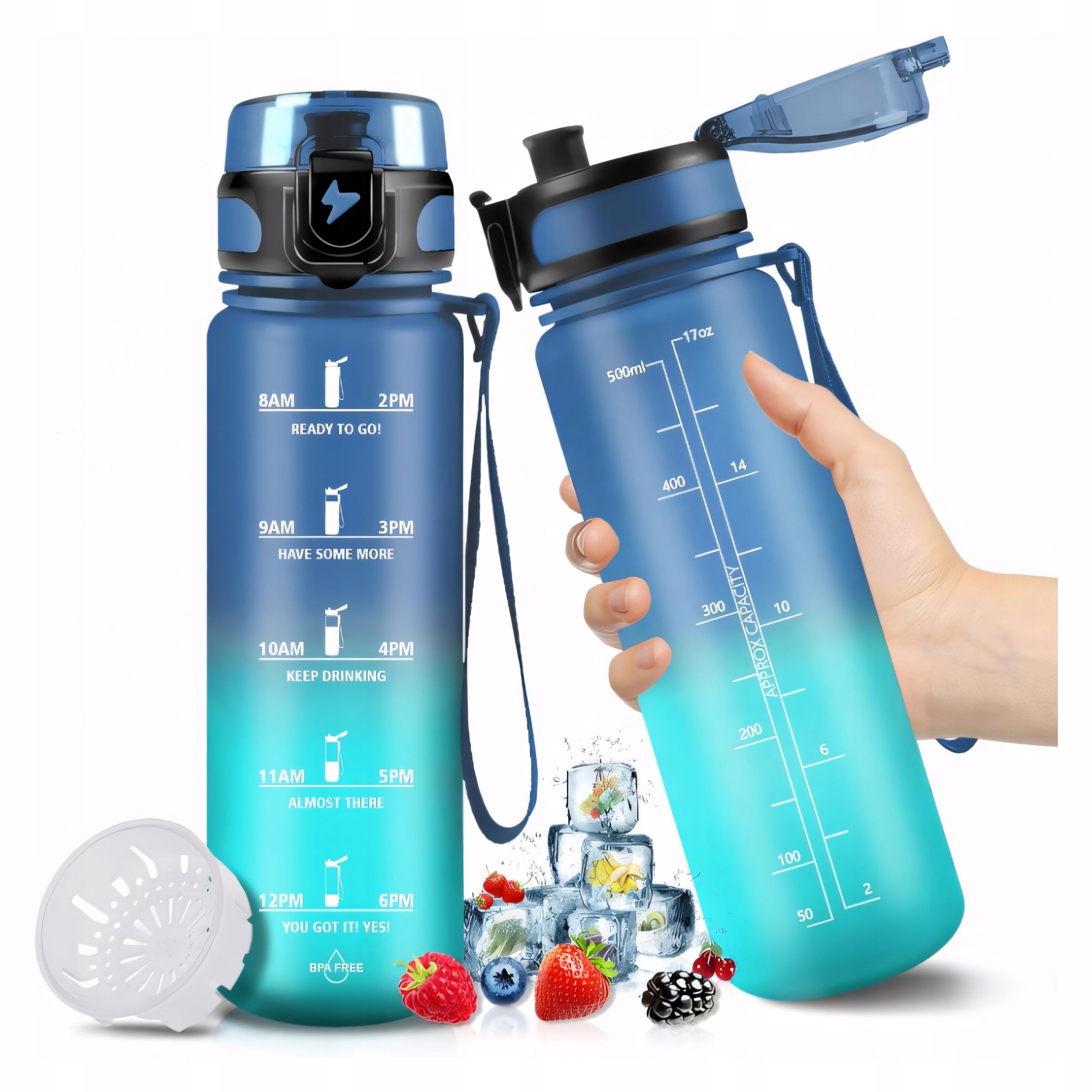 Motivational Bottle 500ml BPA Free Tritan Measure Motivational Mouthpiece + Filter