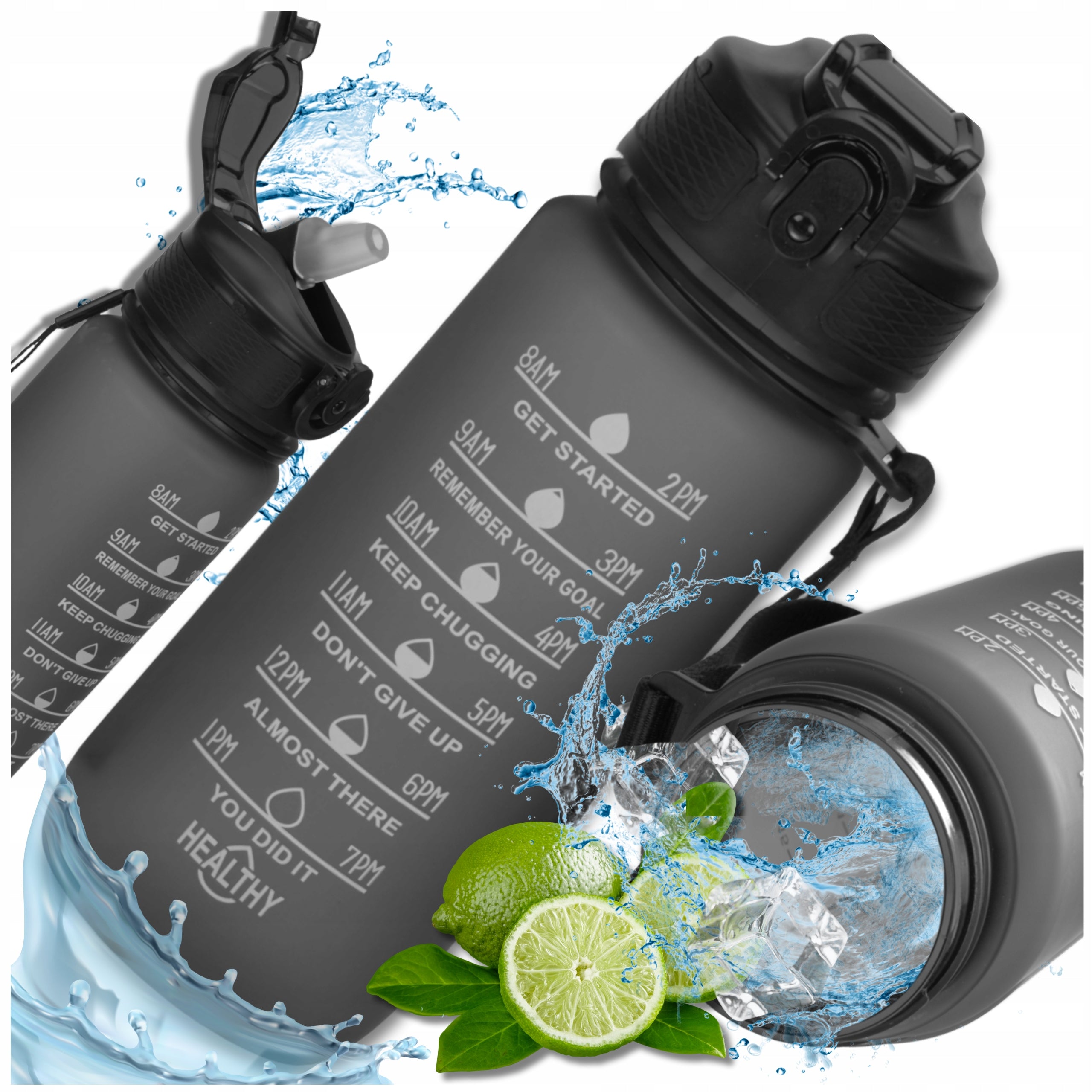 Motivational bottle 600ml TRESSARI TRITAN sports water bottle BPA FREE Color black