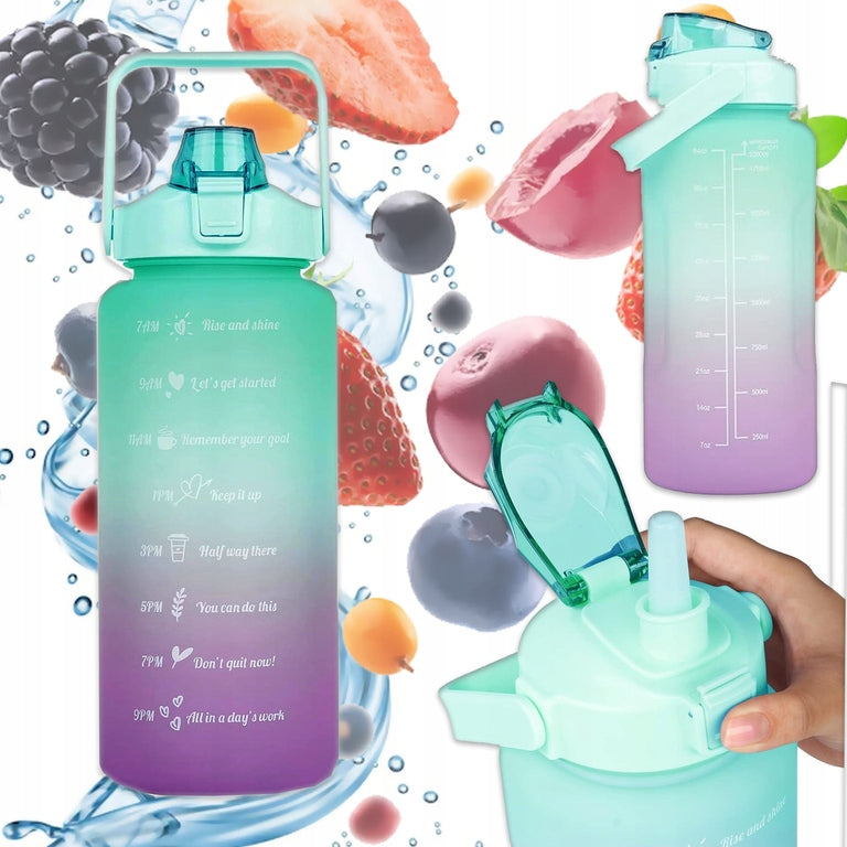Motivational bottle Water bottle 2000ml 2l with straw with handle with measuring cup G