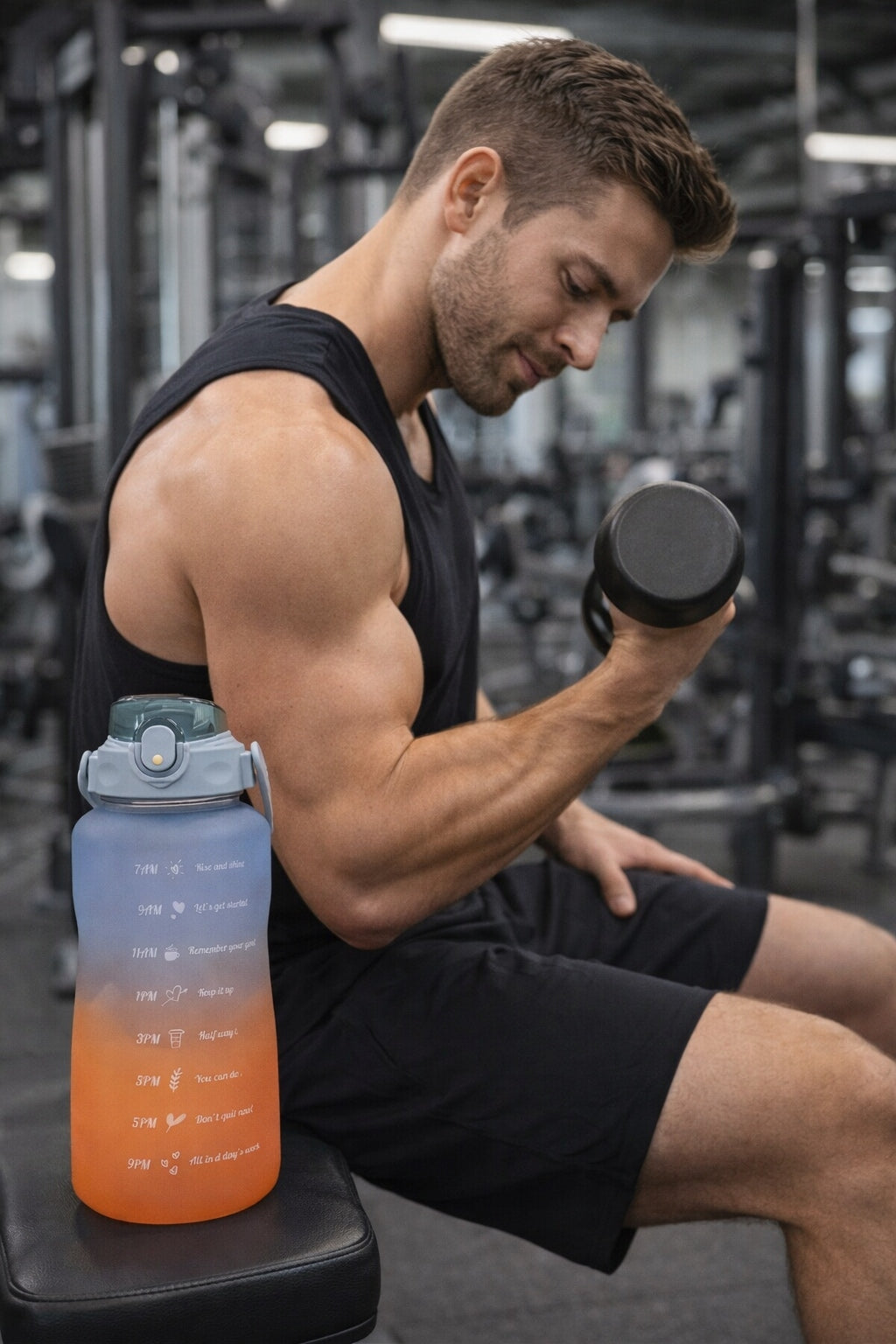 Motivational bottle with measuring cup and tube 1,5L large water bottle sport gym Manufacturer code NM28