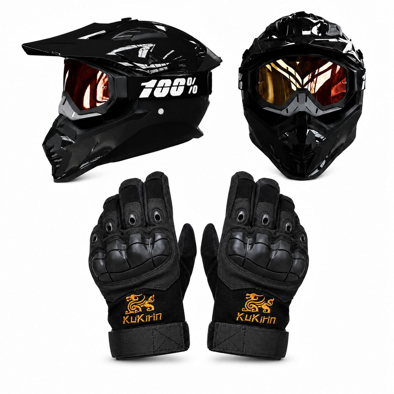 Motocross Helmet Full-Face + Goggles + Kukirin Full Finger Riding Gloves