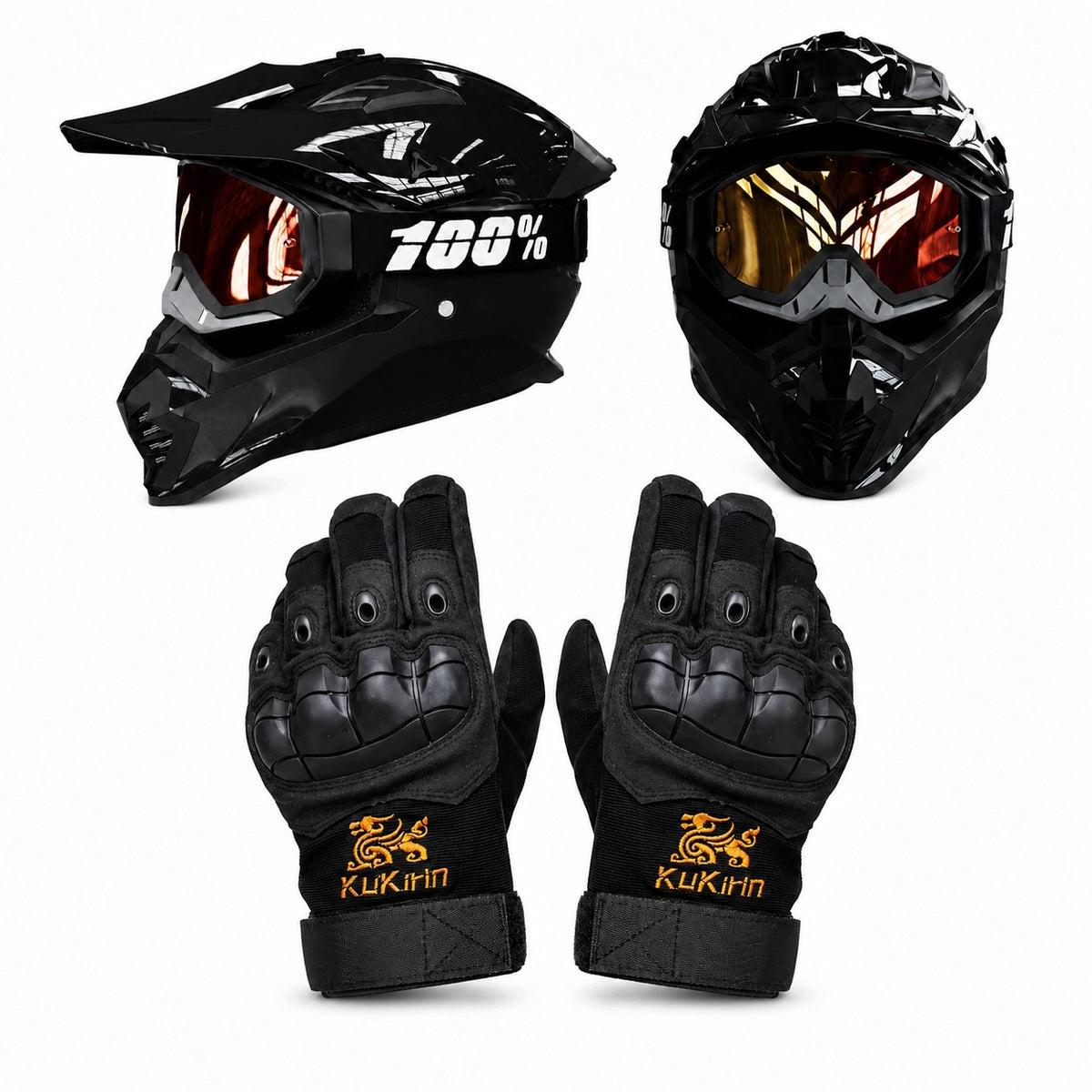 Motocross Helmet Full-Face + Goggles + Kukirin Full Finger Riding Gloves