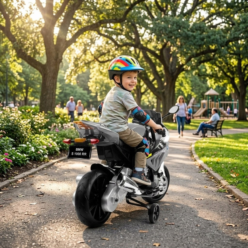 Motor Battery Operated Kids Electric Tricycle LED Lights Silver Packaging status original