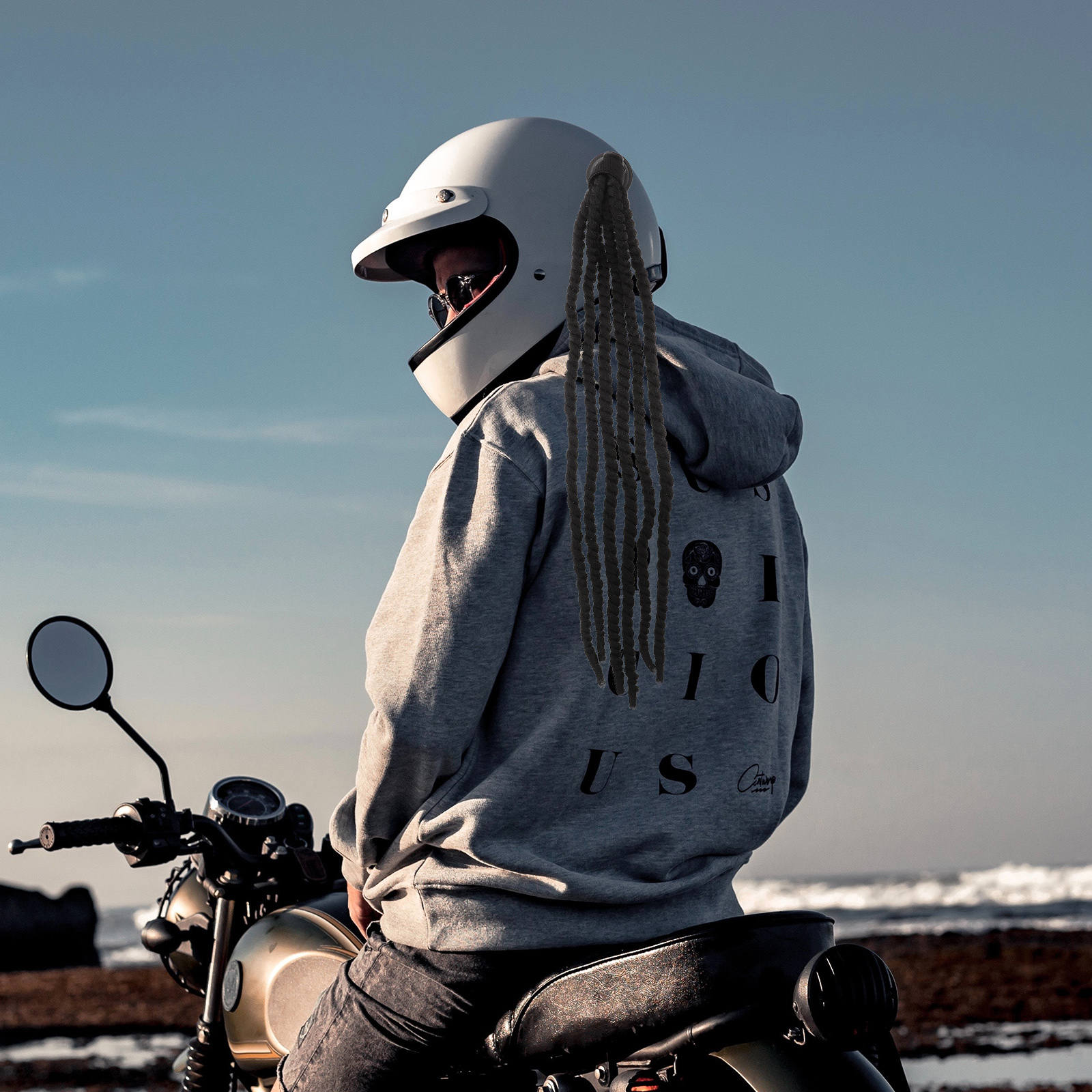 Motorbike Helmet Braid Wig Black Helmet Ornament Decoration Customs tariff code 65061080