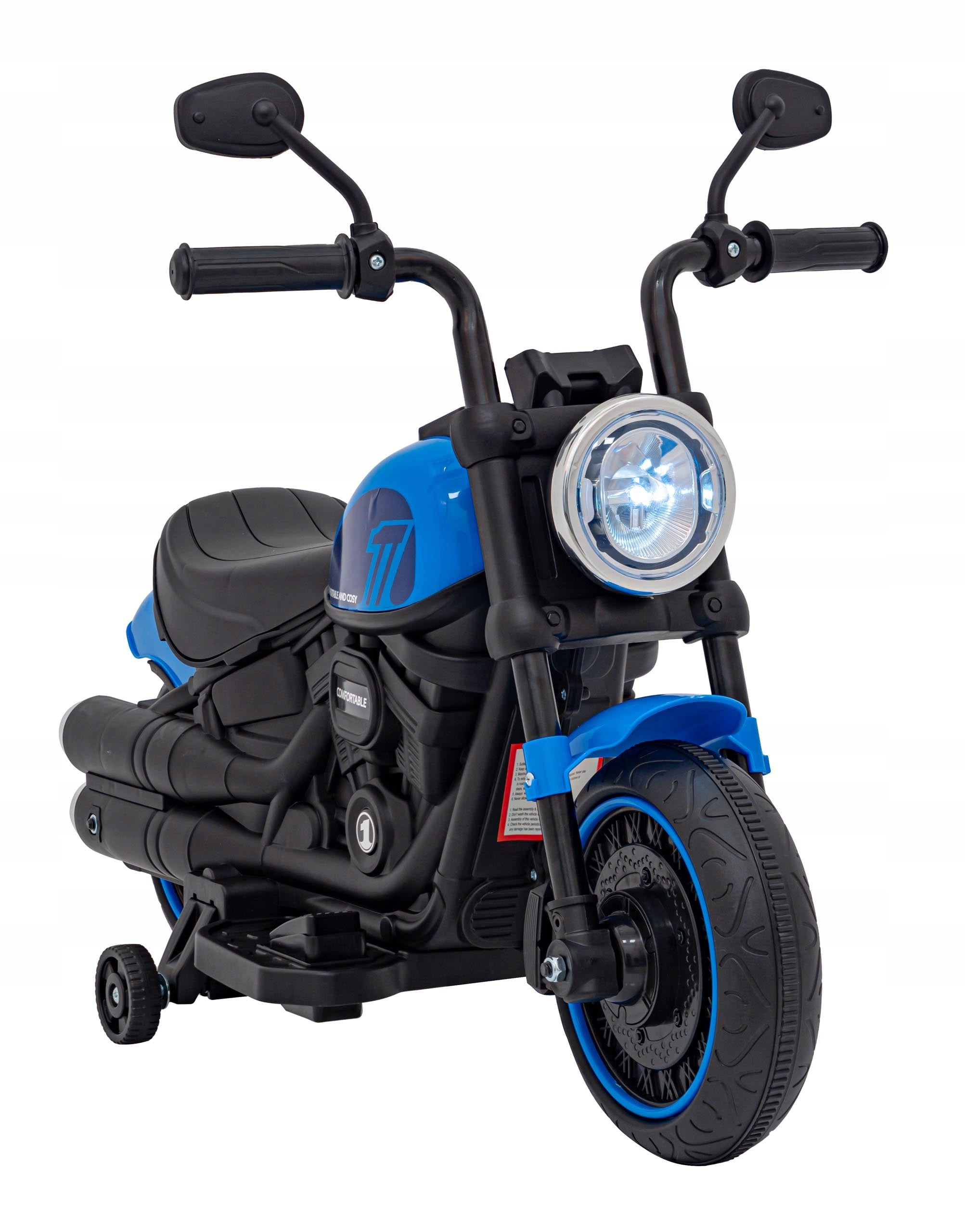 Motorcycle Chopper 1 Motor 6V Side Wheels FM Radio Blue Brand Bemi Toys