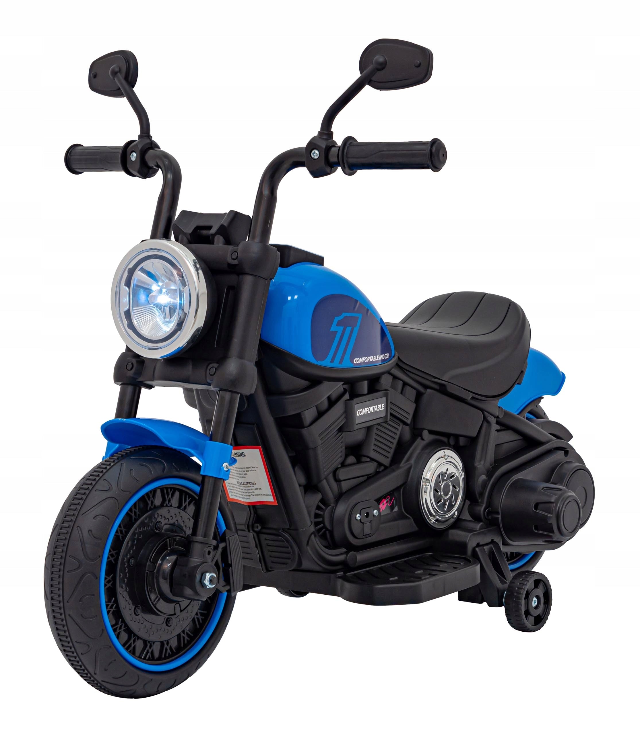 Motorcycle Chopper 1 Motor 6V Side Wheels FM Radio Blue