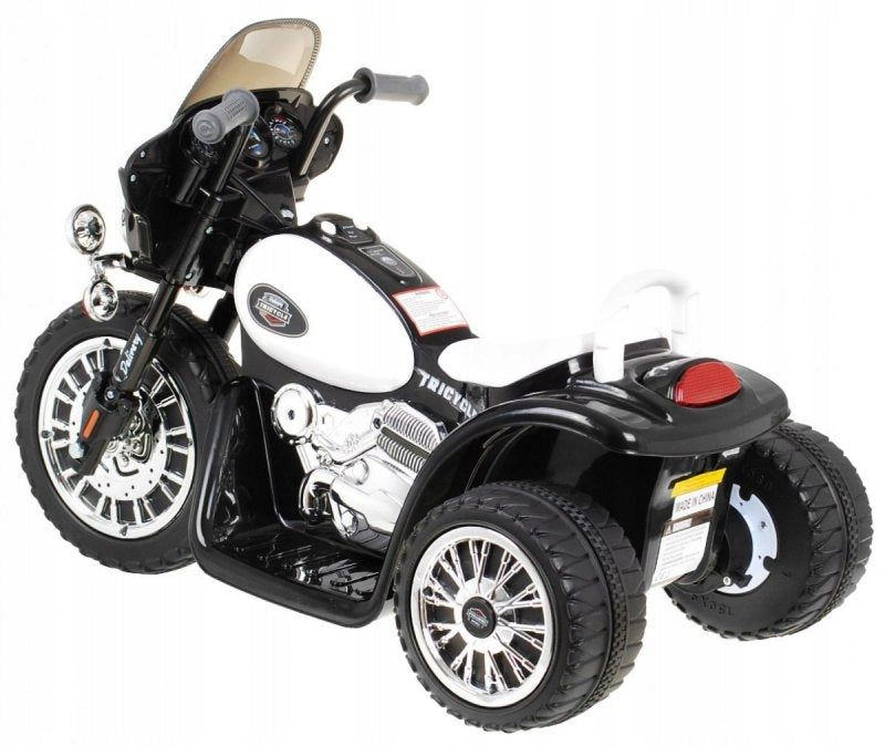 Motorcycle Chopper Battery Pack for Kids Black + 3 Wheels + Sounds + Battery capacity 4 mAh