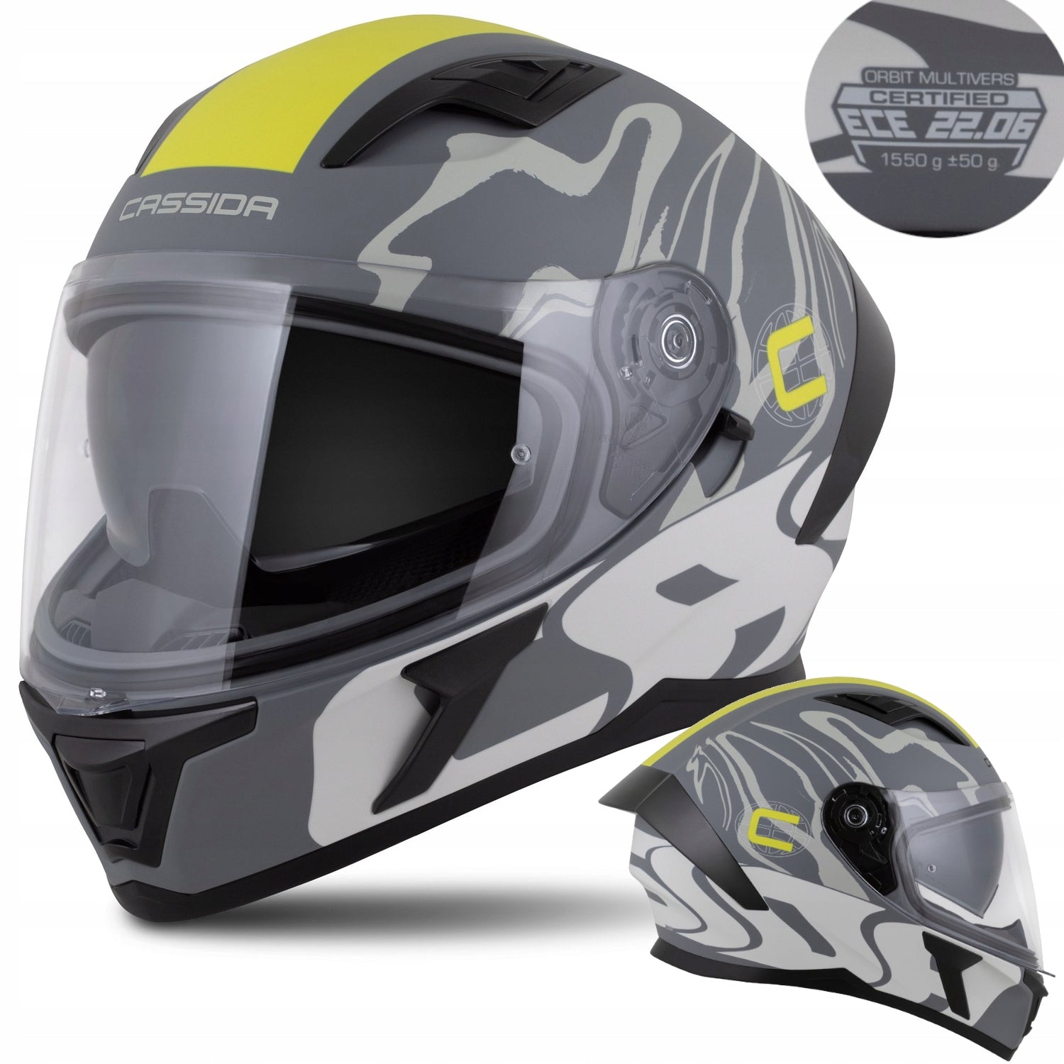 Motorcycle Helmet Cassida Orbit XS Mat Grey Under Glasses Intercom and Pinlock