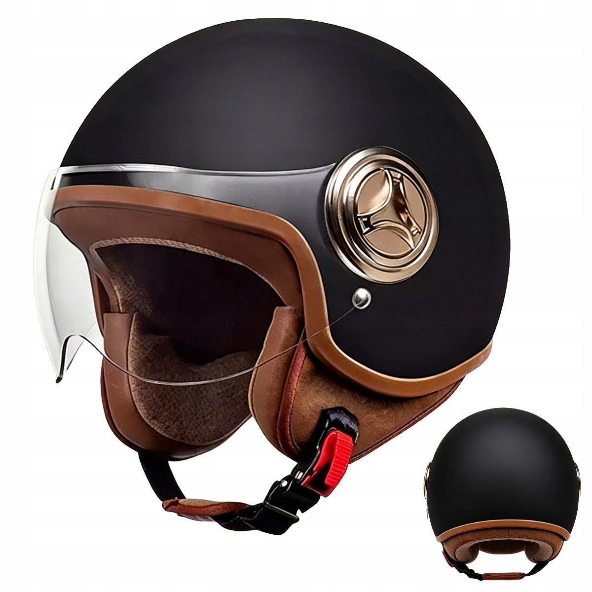 Motorcycle Helmet Elegant Neo-Retro Black Mat Leather BLACK