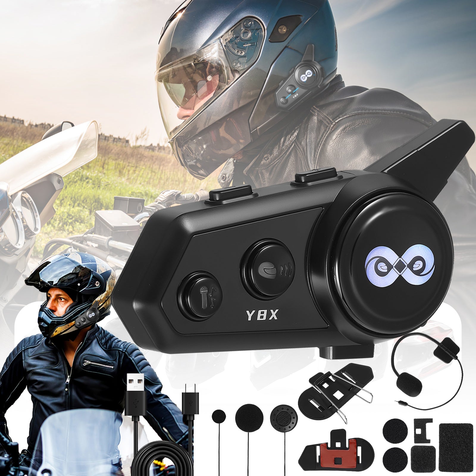 Motorcycle Helmet Headset: 2 Way Intercom Y8X MESH-Voices Assistant,BT5.4