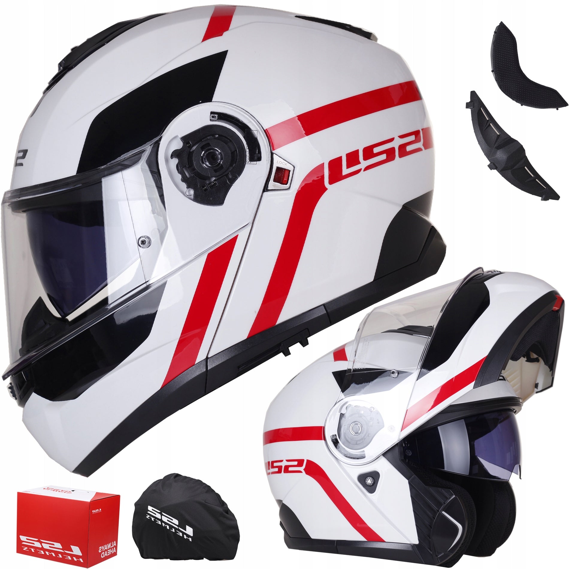 Motorcycle Helmet LS2 | STROBE II AUTOX white red | Jaw Helmet | FF908