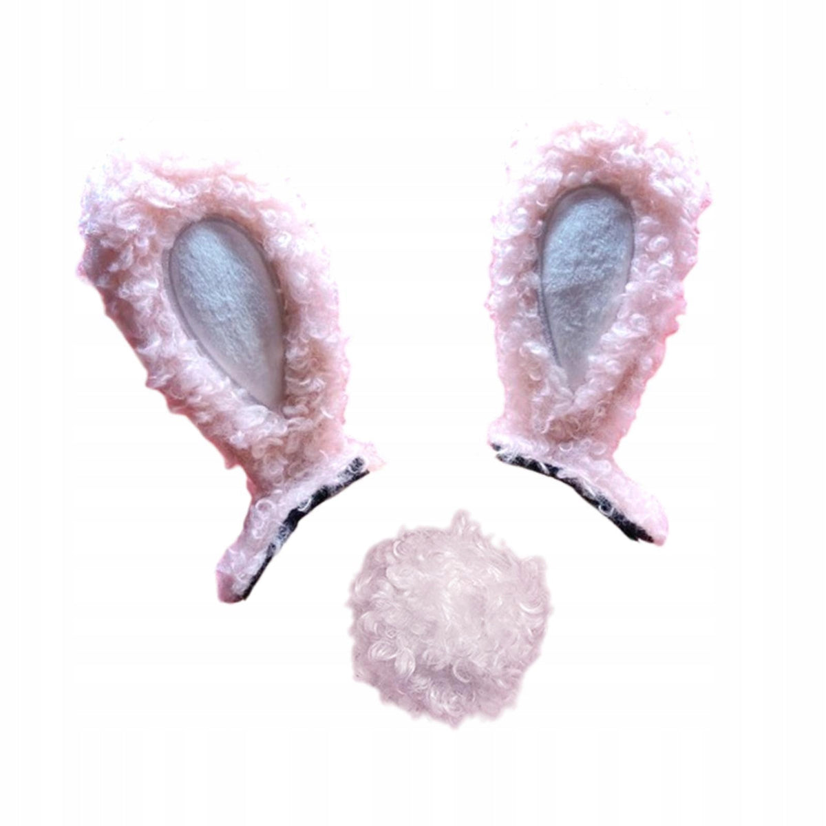 Motorcycle Helmet Rabbit Ears with Tail Helmet Decoration for Cycling Pink