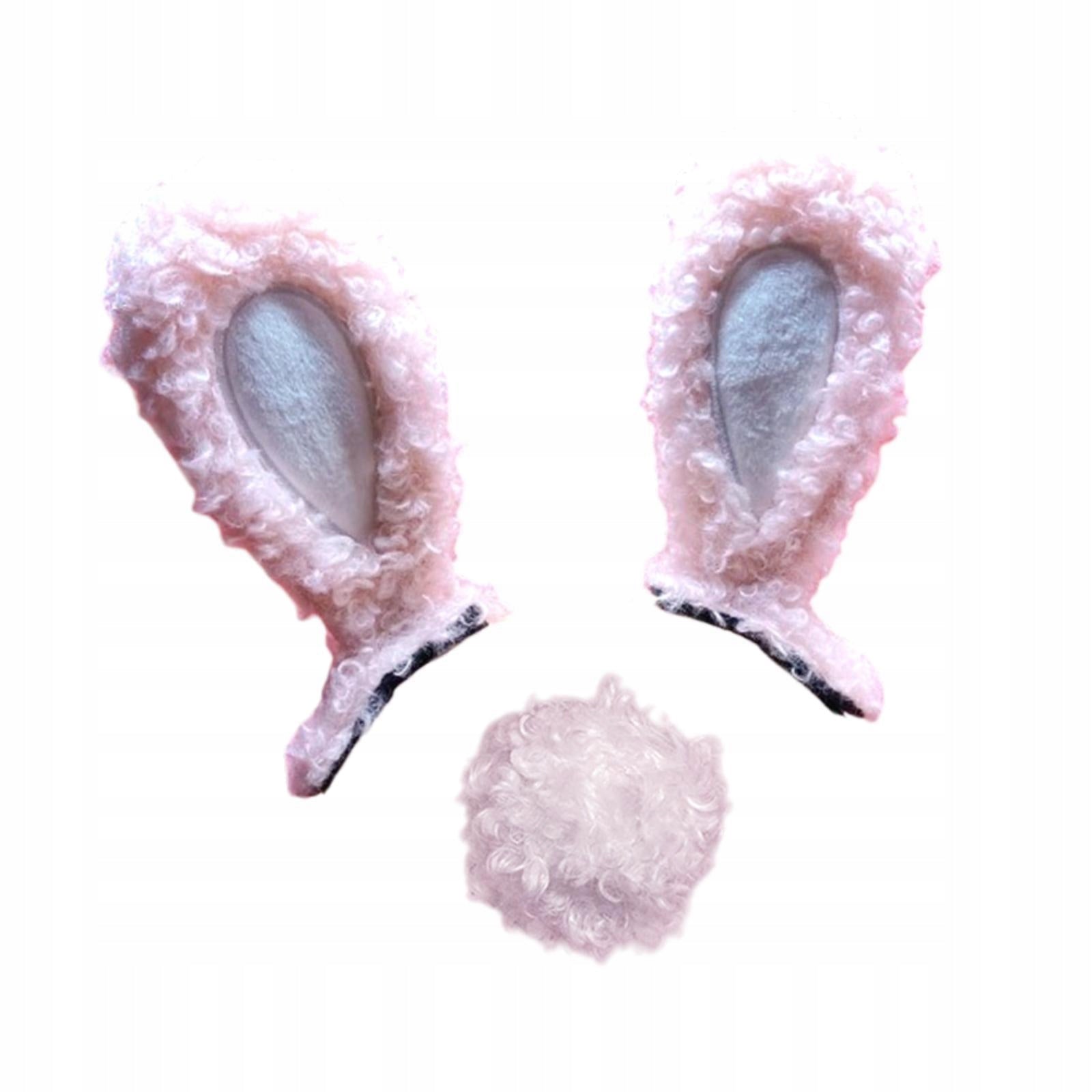 Motorcycle Helmet Rabbit Ears with Tail Helmet Decoration for Cycling Pink
