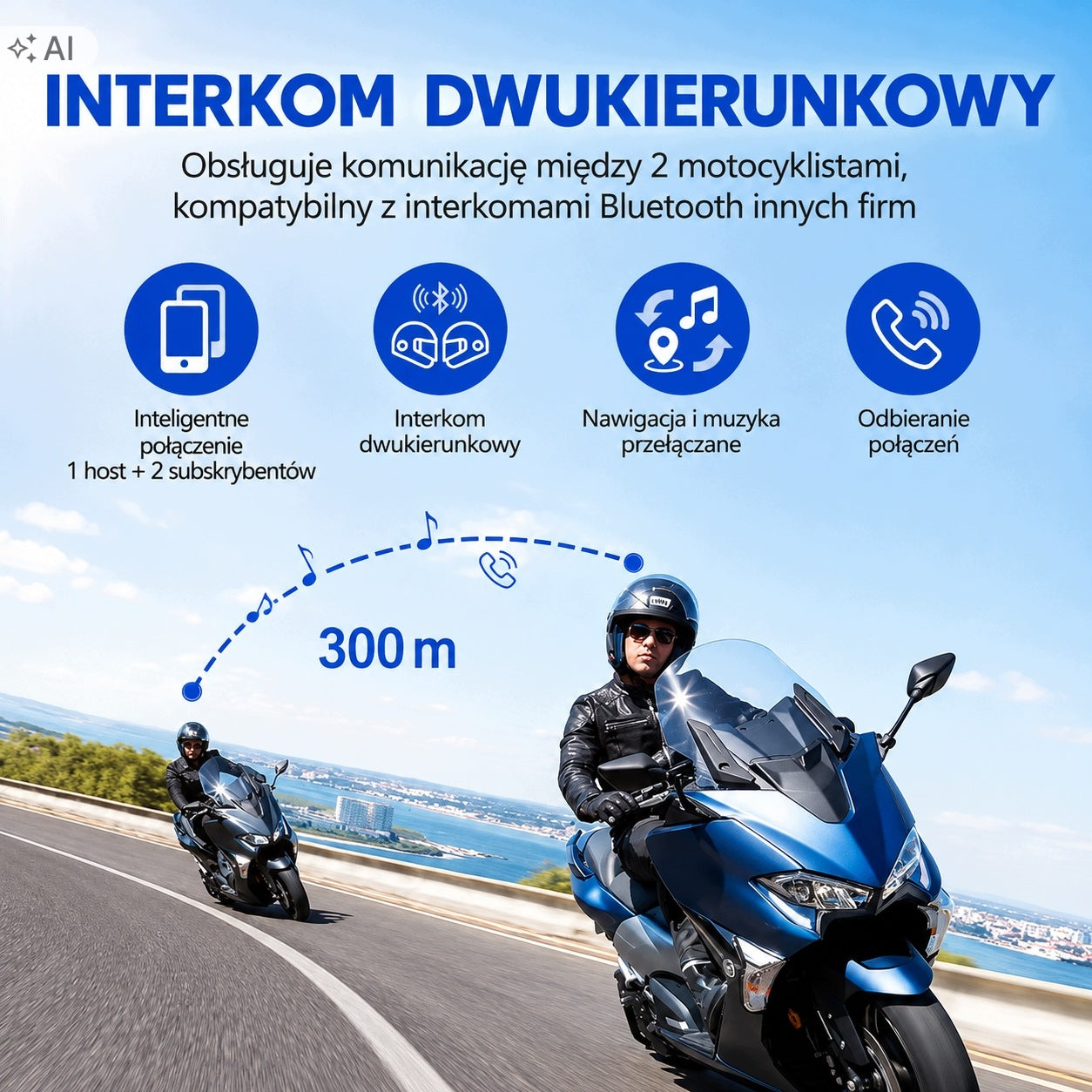 Motorcycle Intercom Bluetooth Y20 Max For IPX6 Helmet Noise Cancellation 300m Packaging status original