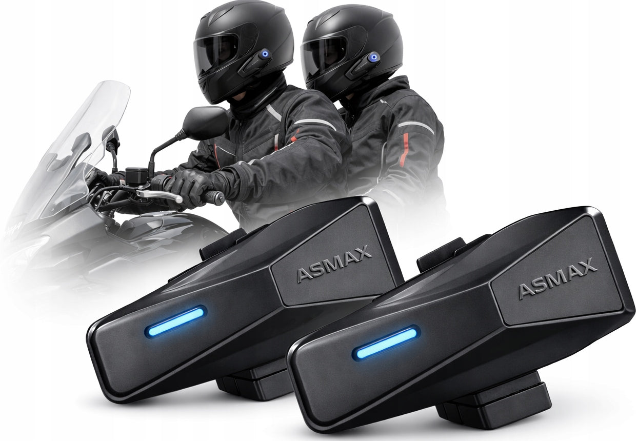 Motorcycle Intercom MESH Bluetooth 5.4 Set of 2pcs 8km ANC 160km/h IPX7 FM