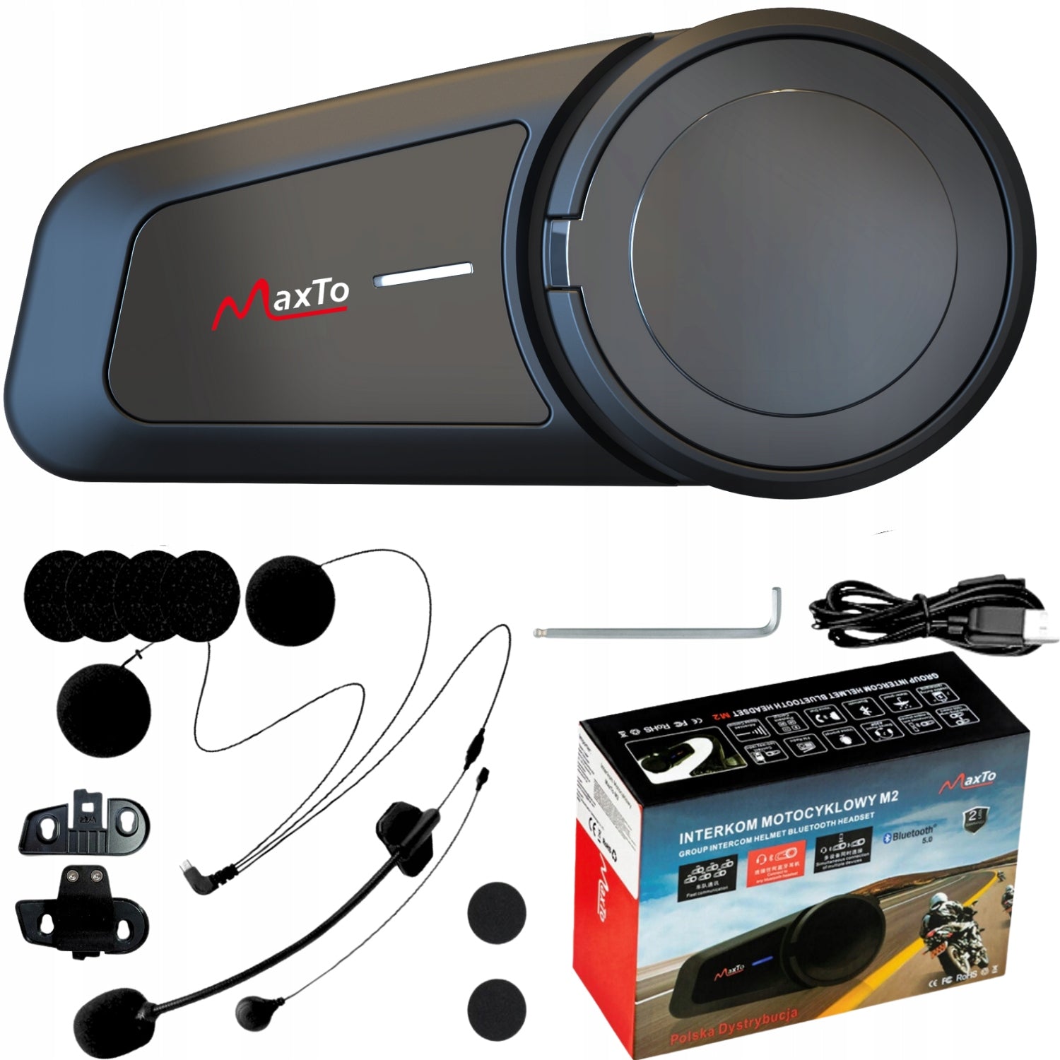 Motorcycle Intercom MaxTo M2 FULL DUPLEX RADIO FM Polish READER UP TO 6 MOTO