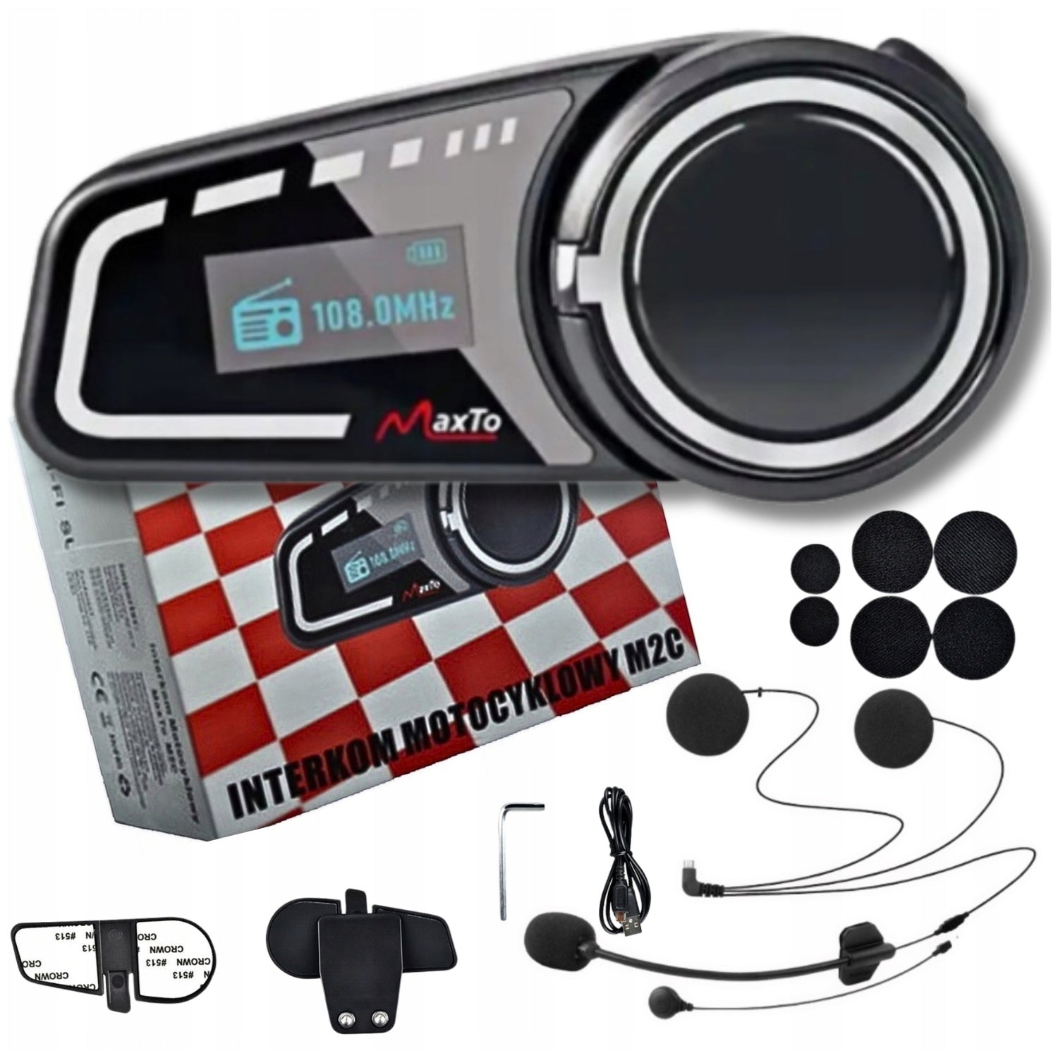 Motorcycle Intercom MaxTo M2C UP TO 6 HELMETS LCD RADIO Polish LEKTOR 1000 M