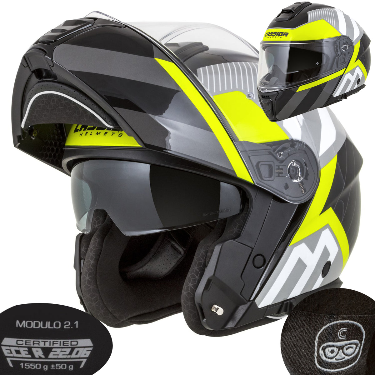Motorcycle Jaw Fiber Helmet Cassida Modulo XL under intercom ECE-06PJ