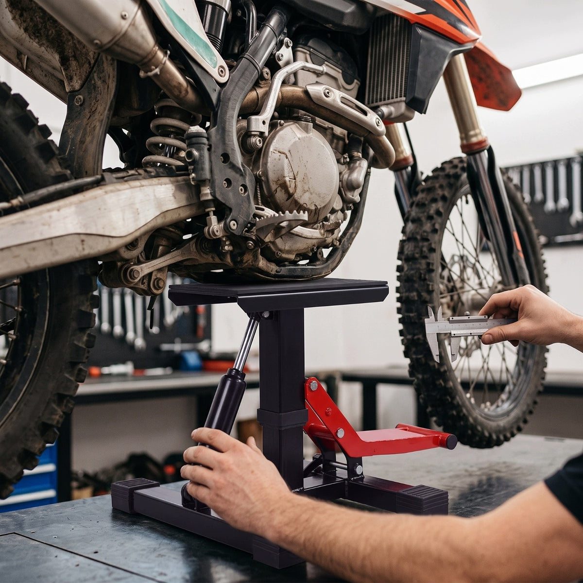 Motorcycle Lift Stand with Lever Adjustable for Garage, Workshop, Mechanics Manufacturer no brand
