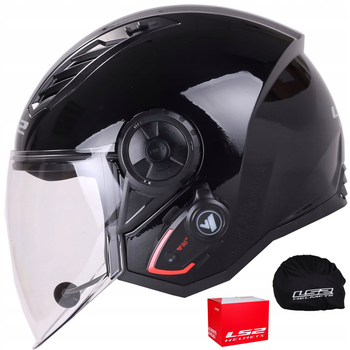 Motorcycle OPEN HELMET LS2 OF616 AIRFLOW II black + BLUETOOTH INTERCOM