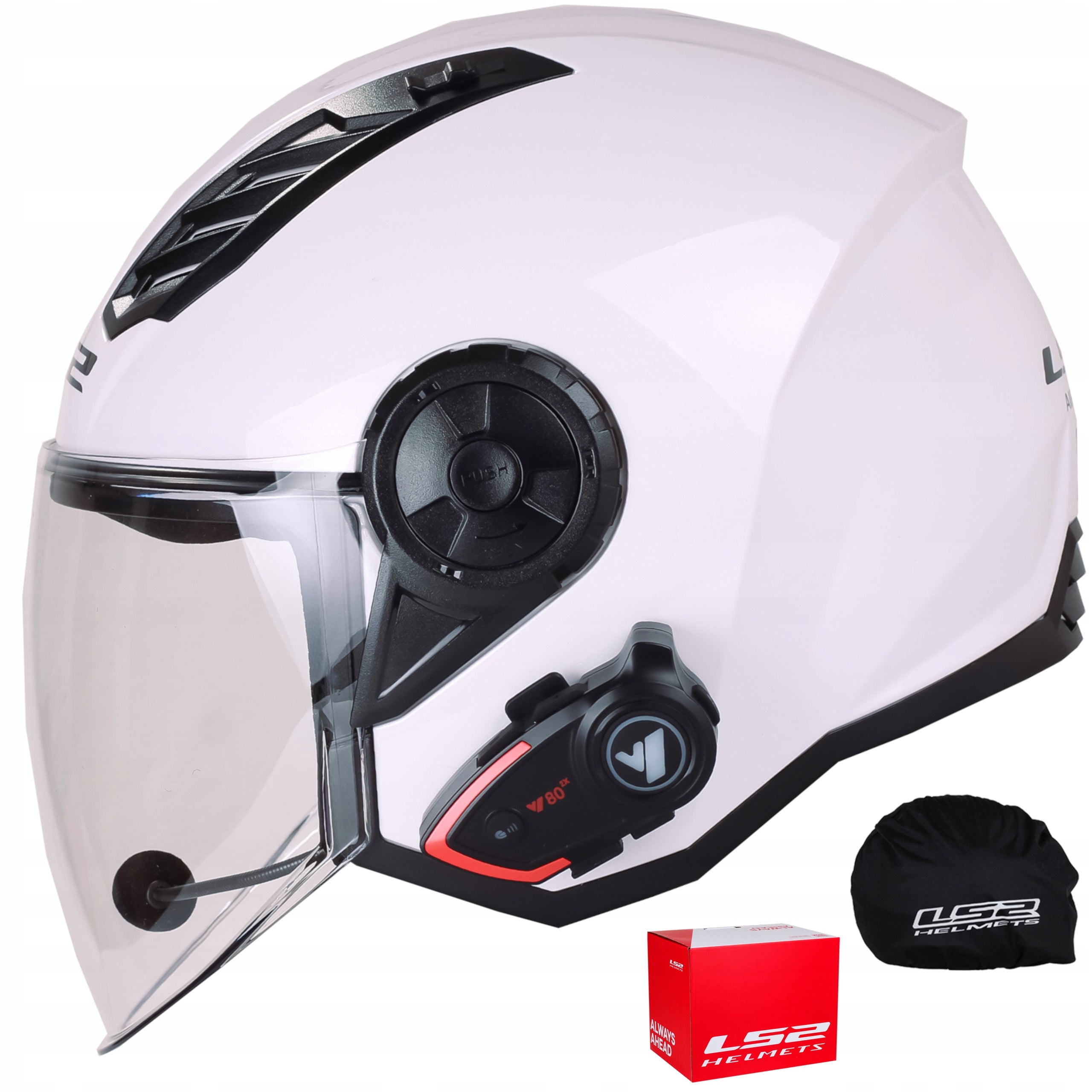 Motorcycle OPEN HELMET LS2 OF616 AIRFLOW II white + BLUETOOTH INTERCOM