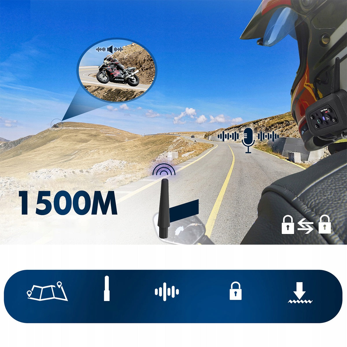 Motorcycle communicator V6 Plus 2pcs Bluetooth 5.1 for 6 people USB-C EAN (GTIN) 4058812921552