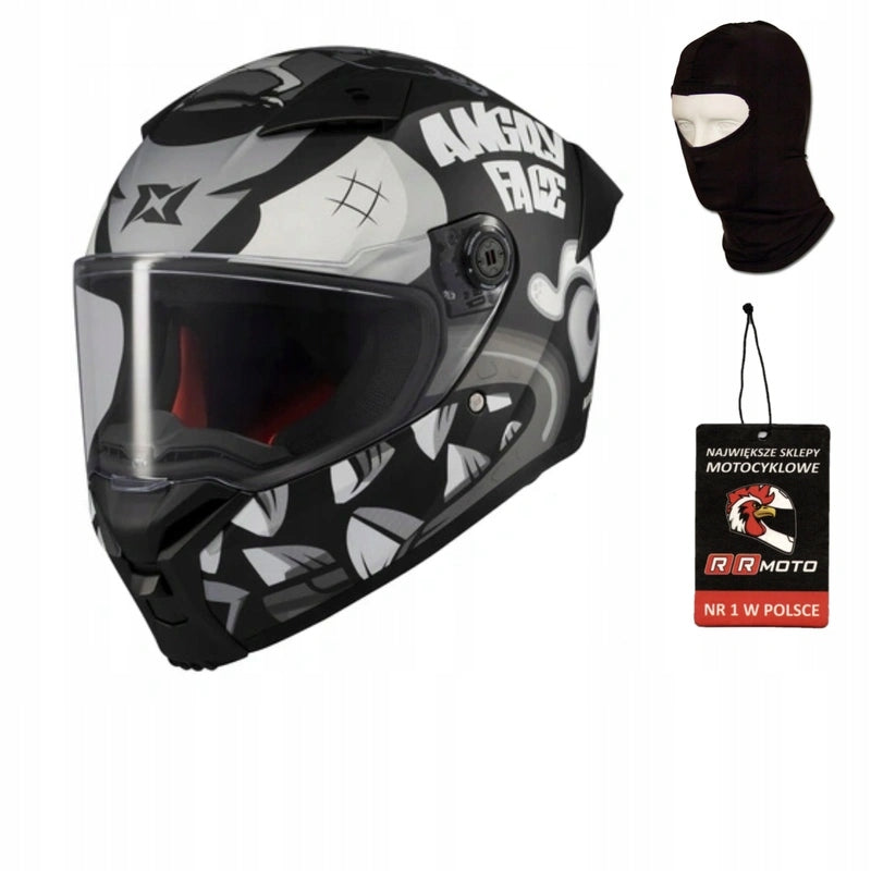 Motorcycle helmet AXXIS FENIX ANGRY FACE B2 MATT black grey FREEBIES
