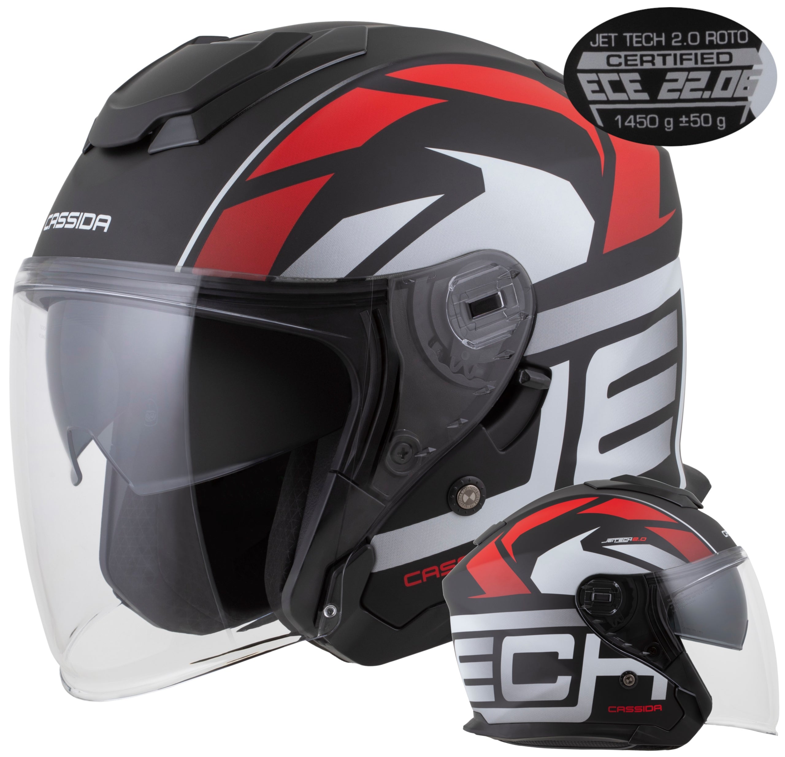 Motorcycle helmet Cassida Jet-Tech RoTo XS antifog glass space for intercom