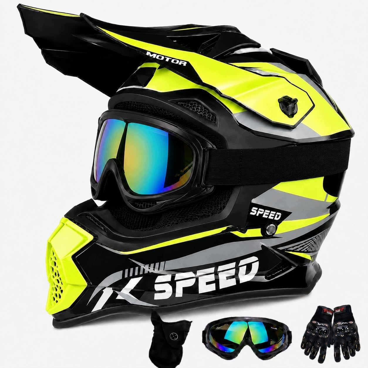 Motorcycle helmet cross/enduro Generic ECE 22.06 goggles gloves mask XS/S