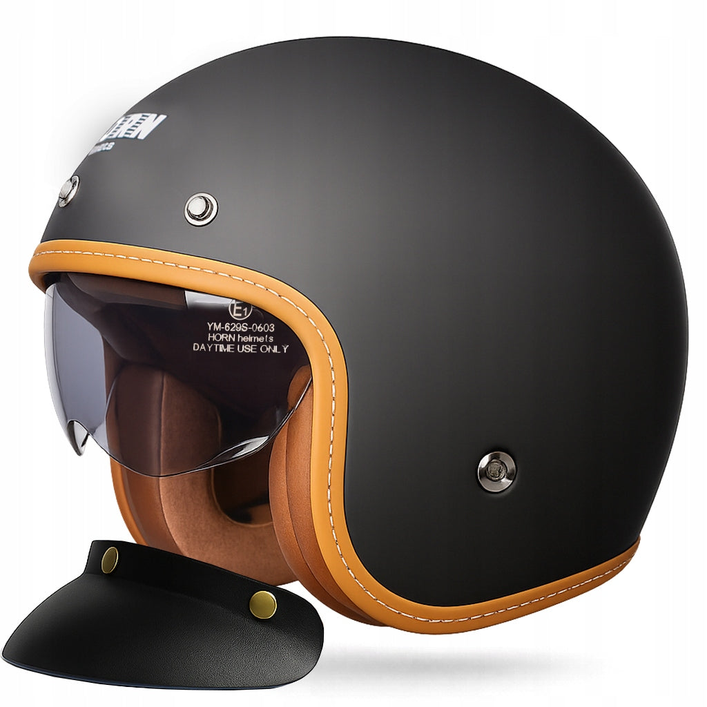 Motorcycle helmet open Horn Mat XS 53-54 blend visor ECE06 under intercom