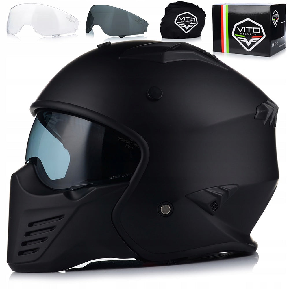 Motorcycle helmet open VITO BRUZANO chopper detachable jaw + 2xglass