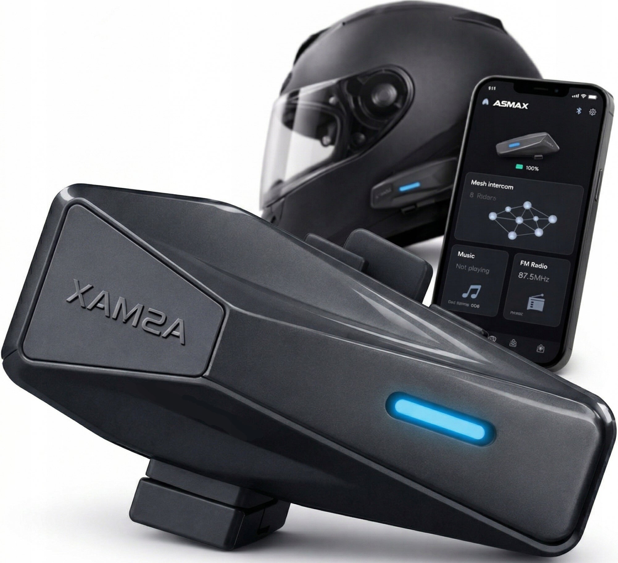 Motorcycle intercom Bluetooth 5.4 for helmet Mesh 8 people 8km ANC 160 km/h FM