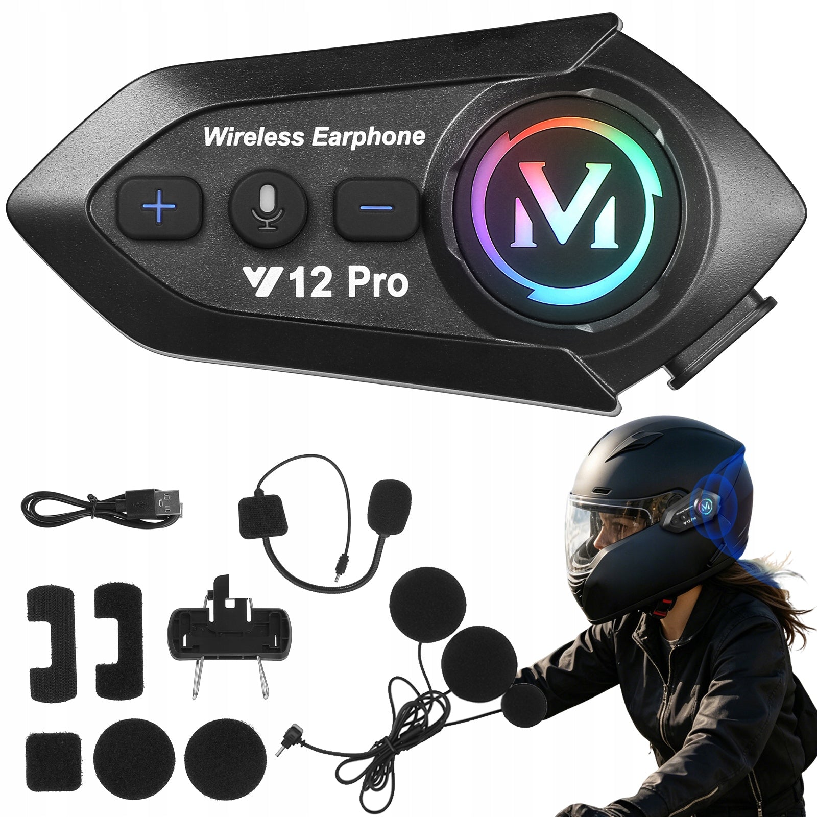 Motorcycle intercom Bluetooth 5.4 up to 2 people FM noise reduction IPX6