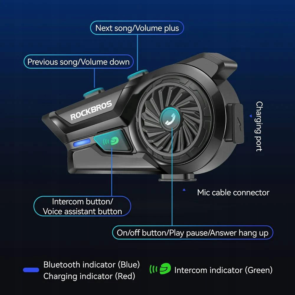 Motorcycle intercom ROCKBROS R1 Bluetooth 6.0 - Communication system and HiFi Manufacturer Rockbros