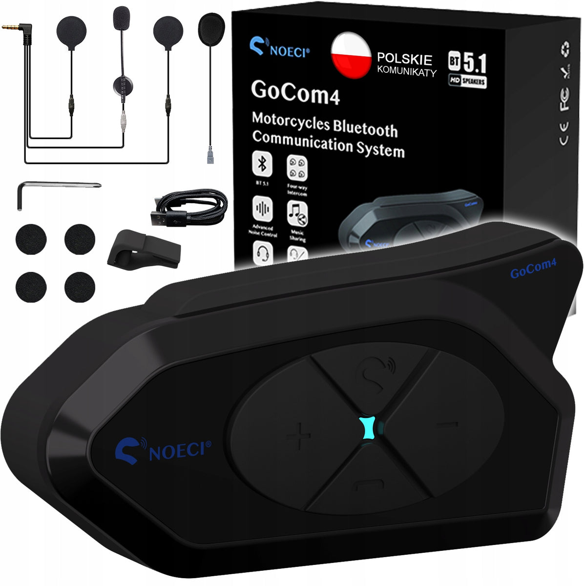 Motorcycle intercom conference NOECI GOCOM4 BT 5.1 PL Polish lector 4 pcs