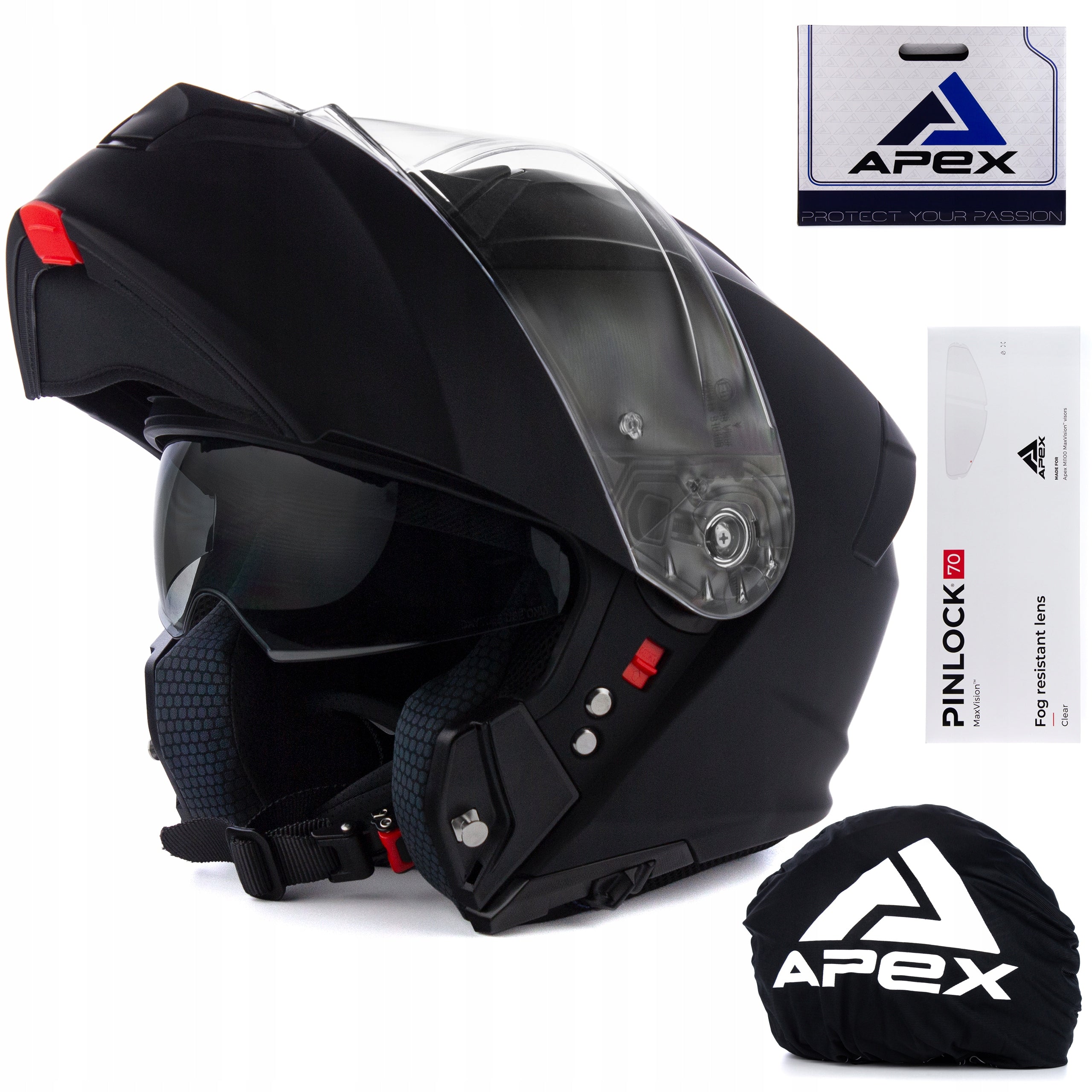 Motorcycle jaw helmet APEX MI100 Solid black mat PINLOCK blend M