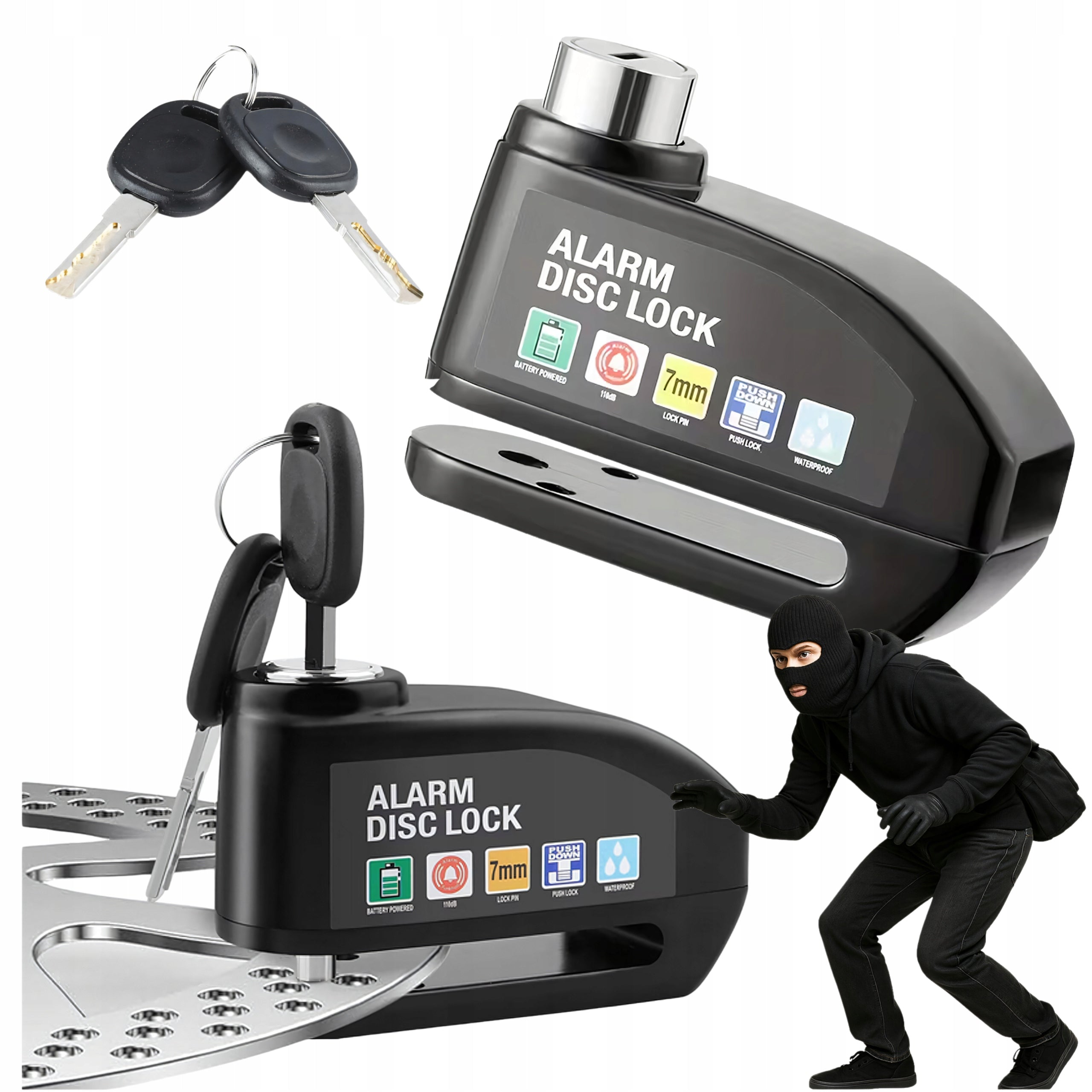 Motorcycle lock with 110 dB alarm on brake disc MOTION SENSOR Packaging status original