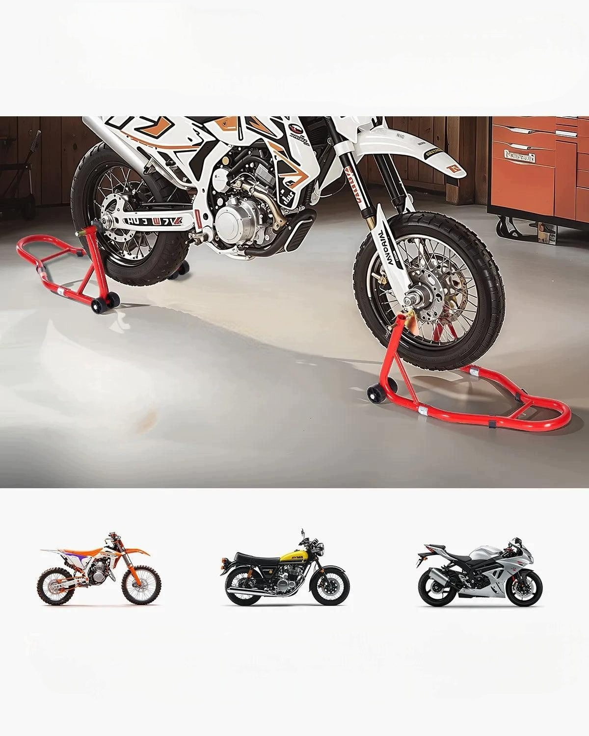 Motorcycle stand lift front rear strong steel 385 kg red adjustment Manufacturer code 5907021479394