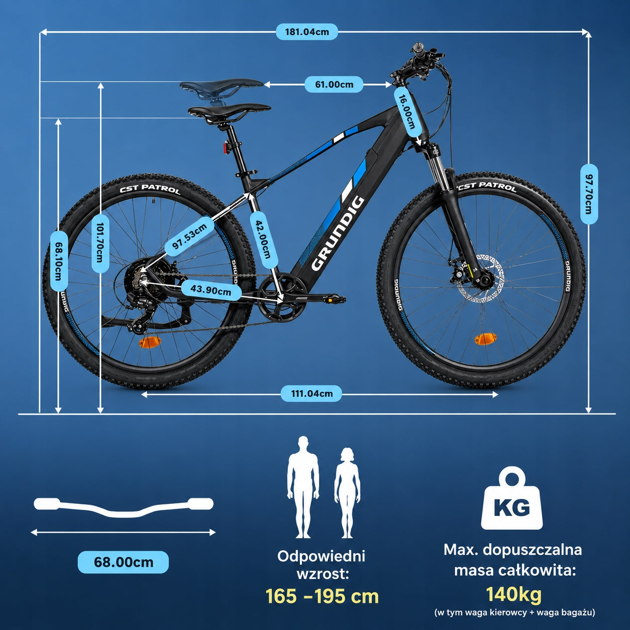 Mountain electric bike Grundig MTB 27,5 Shimano Bat. Samsung 15ah 110km Maximum rated power electric bike (under 250W)