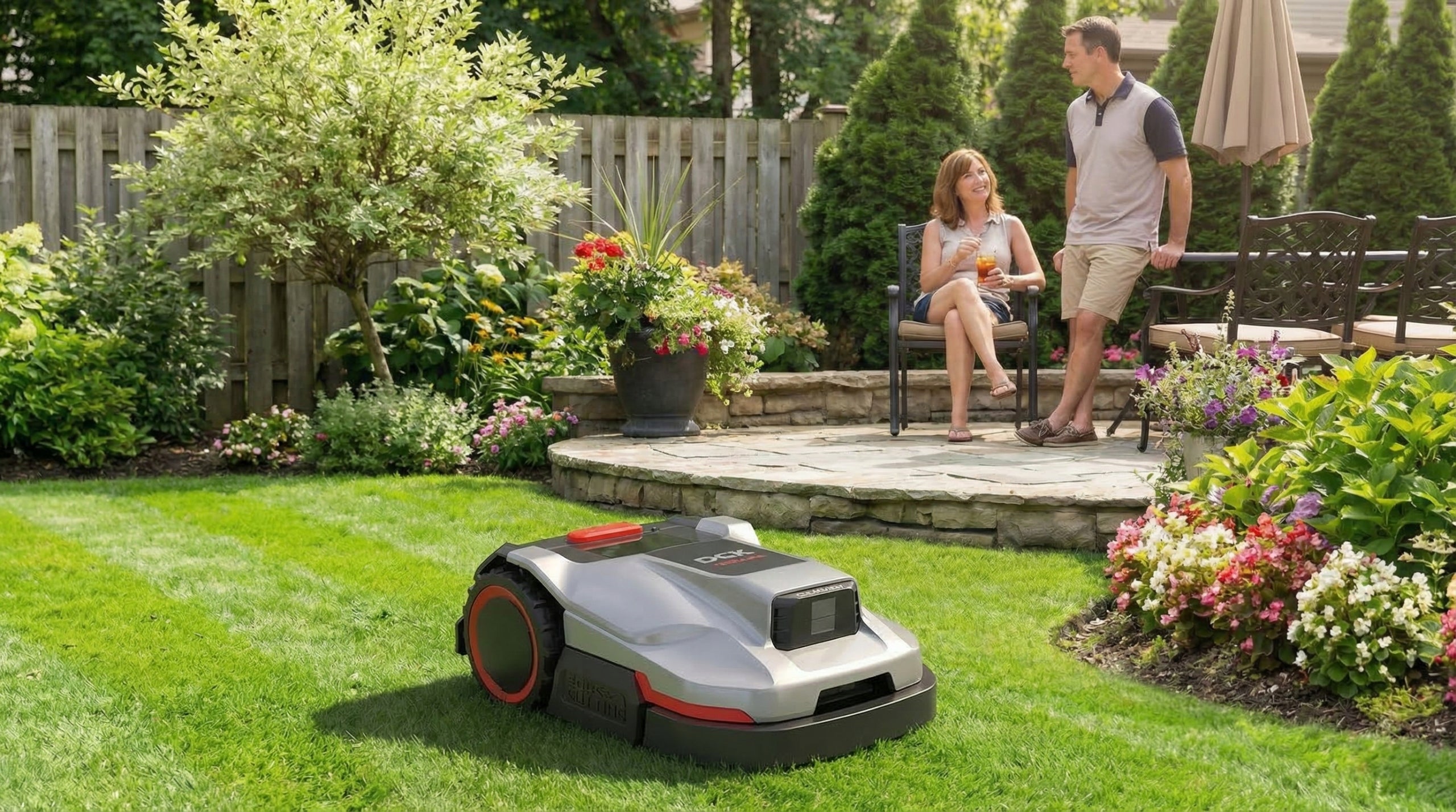 Mowing robot DCK Tools E500 cutting width 18 cm Mowing height adjustment range 3–8 cm