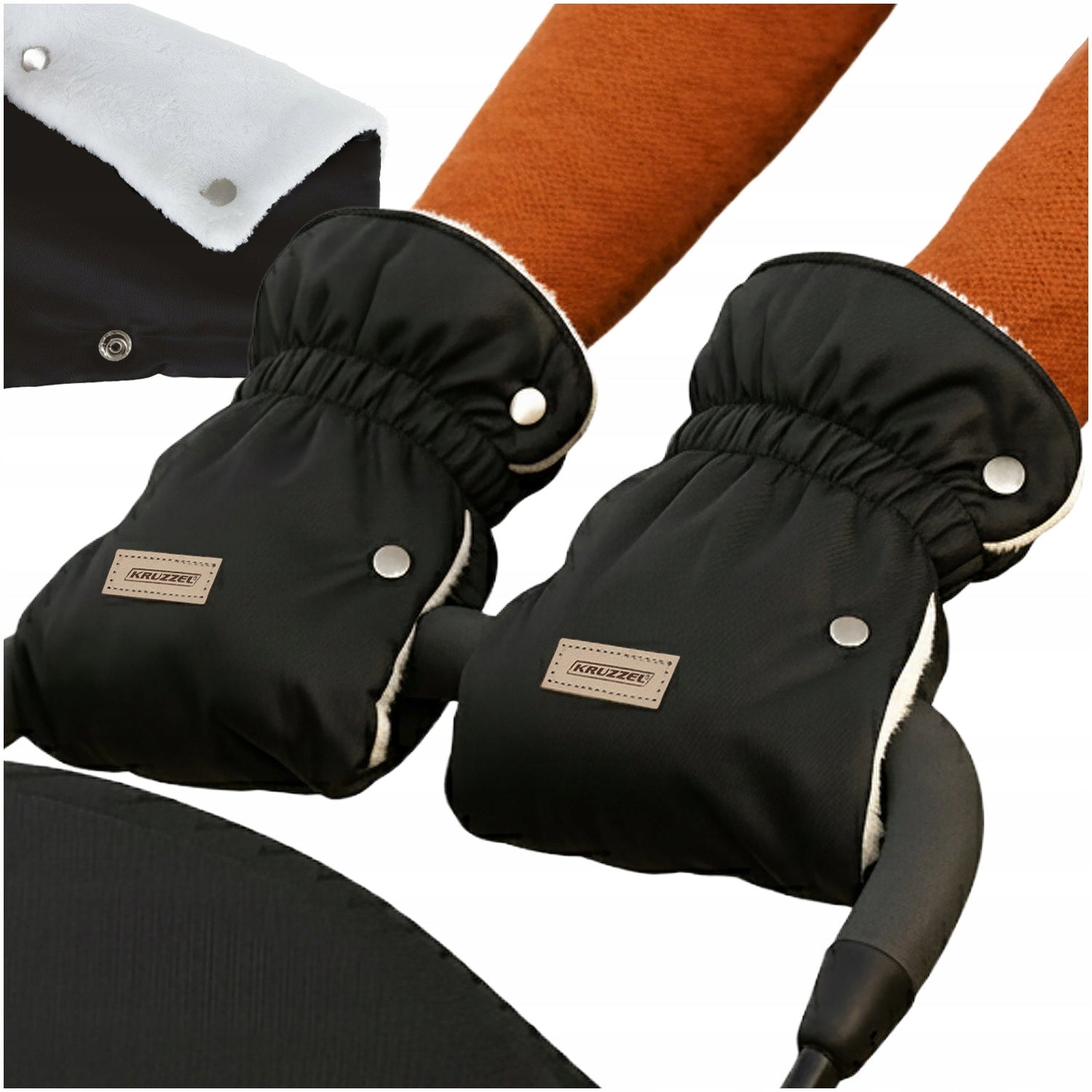 Muffins Gloves for Stroller Sled Kruzzel 2 pieces Warm Black Plush