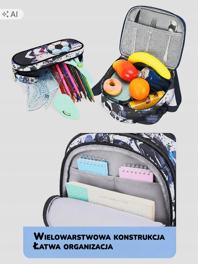 Multi-chamber school backpack + 2 additional bags – set for a child Brand Little Angel