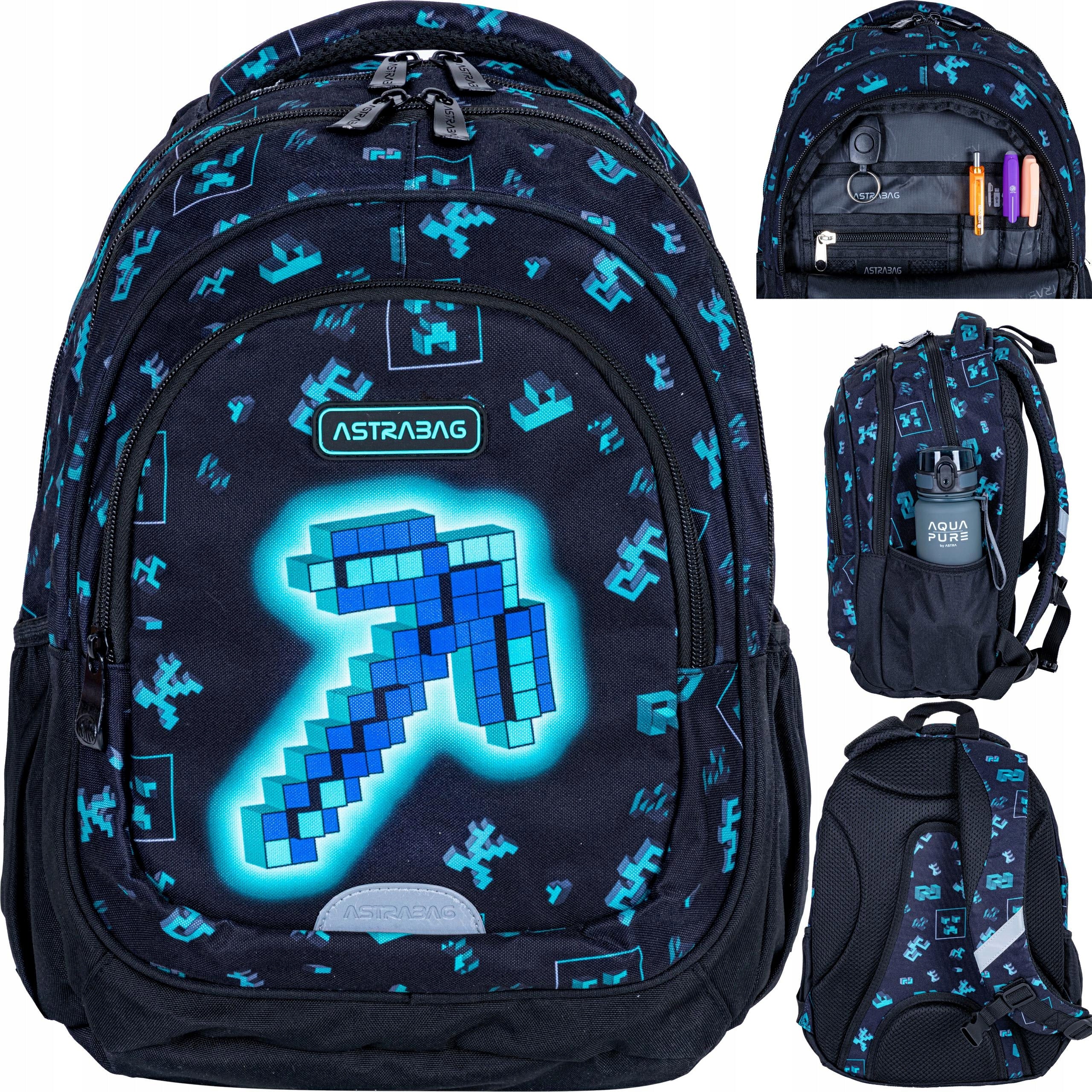 Multi-chamber school backpack AstraBag black, blue 20 l